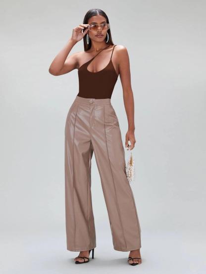 Solid Coloured One Shoulder Bodysuit-Comfy Jumpsuits
