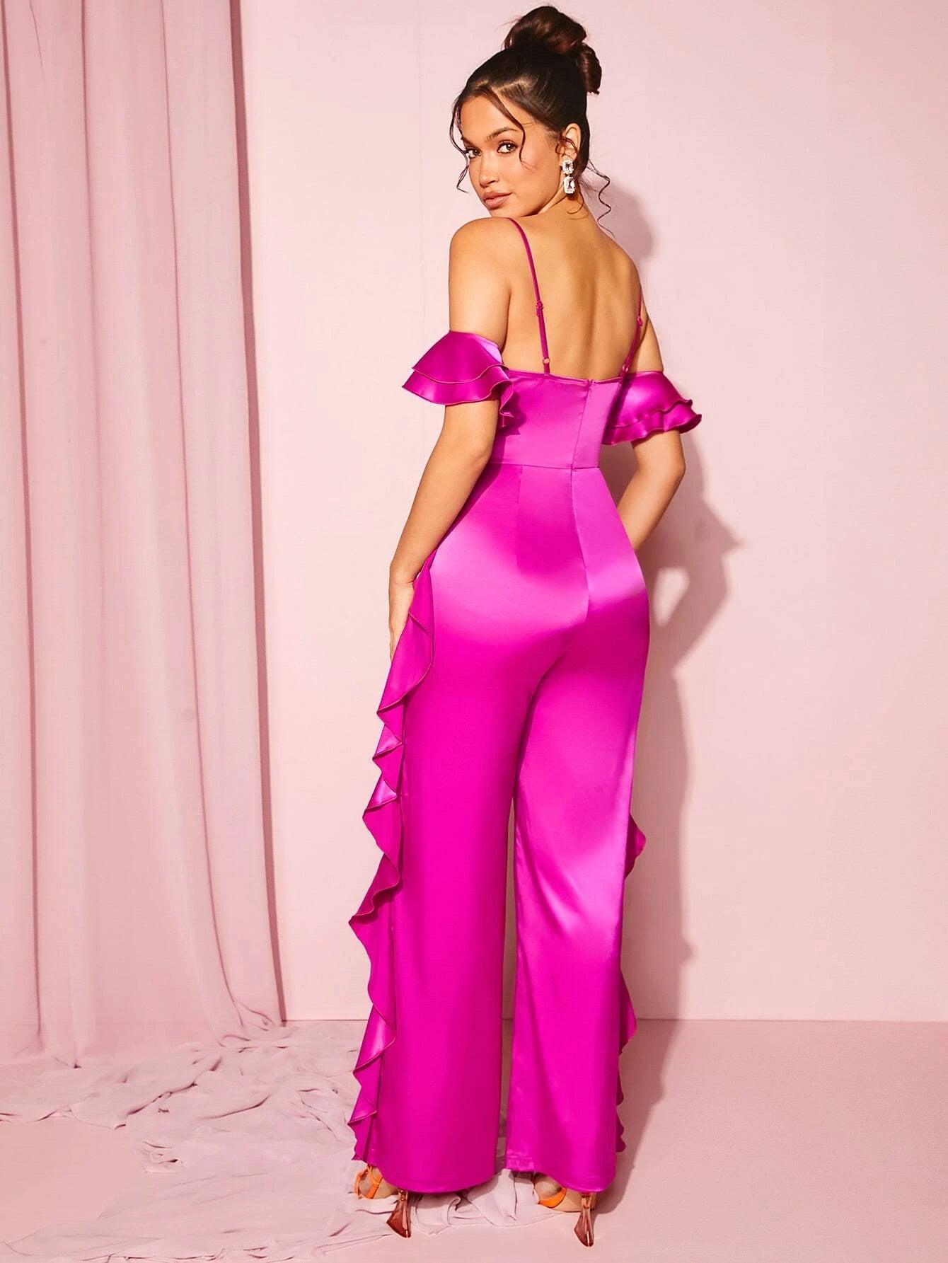 Layered Sleeve Cold Shoulder Jumpsuit-Comfy Jumpsuits