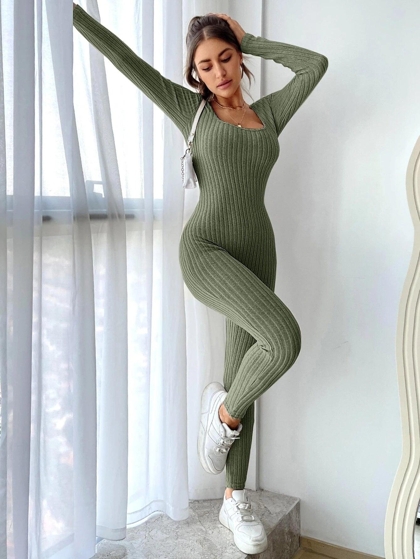 Scoop Neck Unitard Jumpsuit-Comfy Jumpsuits