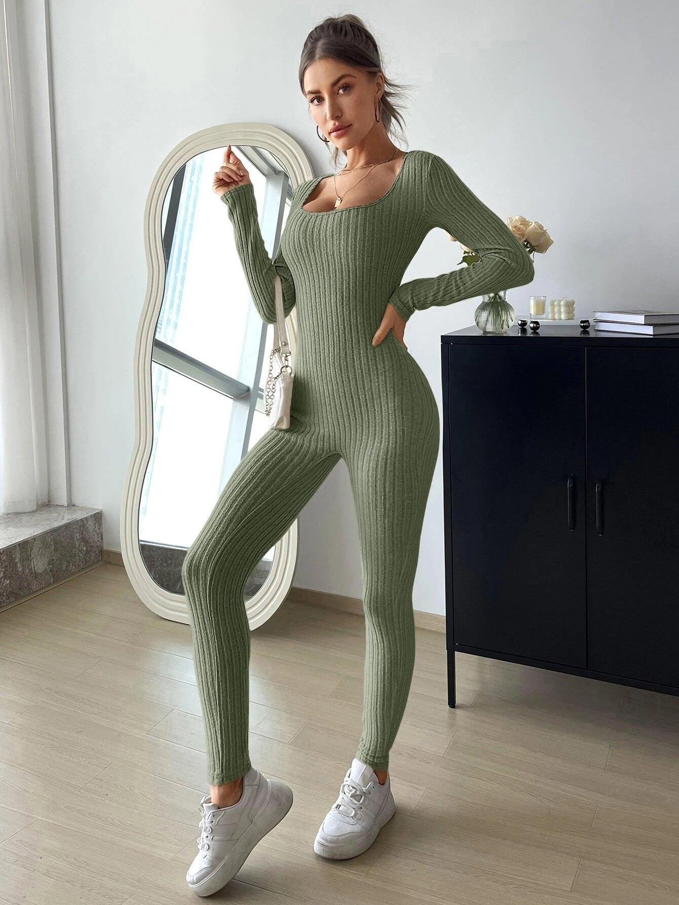 Scoop Neck Unitard Jumpsuit-Comfy Jumpsuits