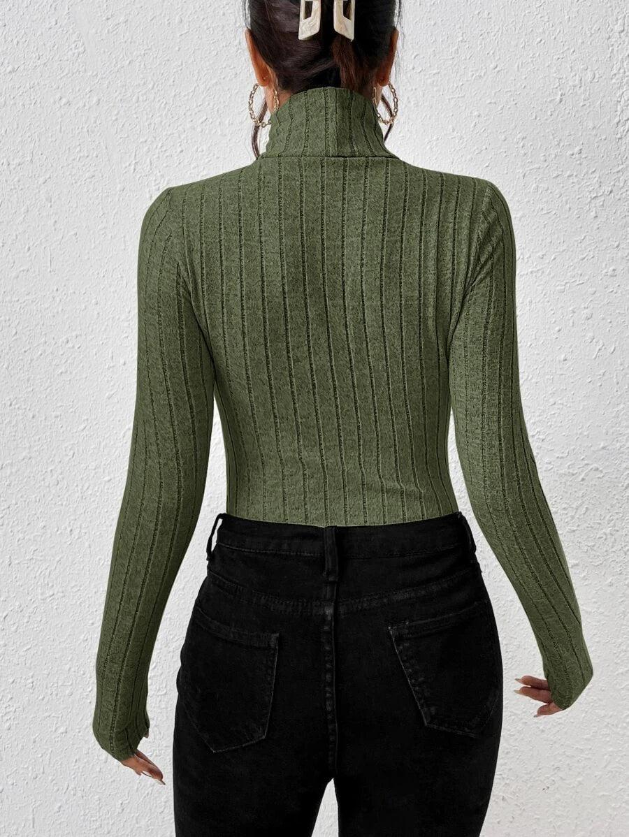 Turtleneck Ribbed Knit Tee Bodysuit