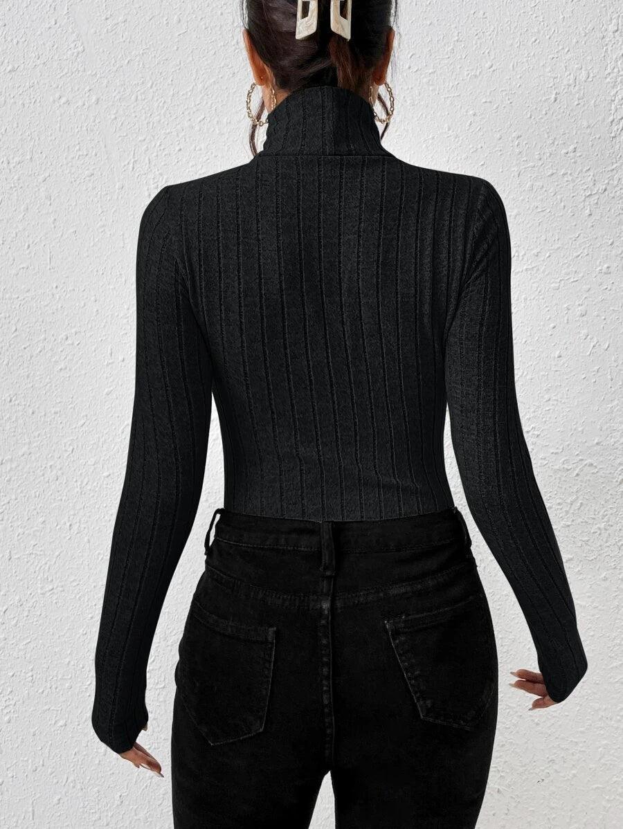 Turtleneck Ribbed Knit Tee Bodysuit