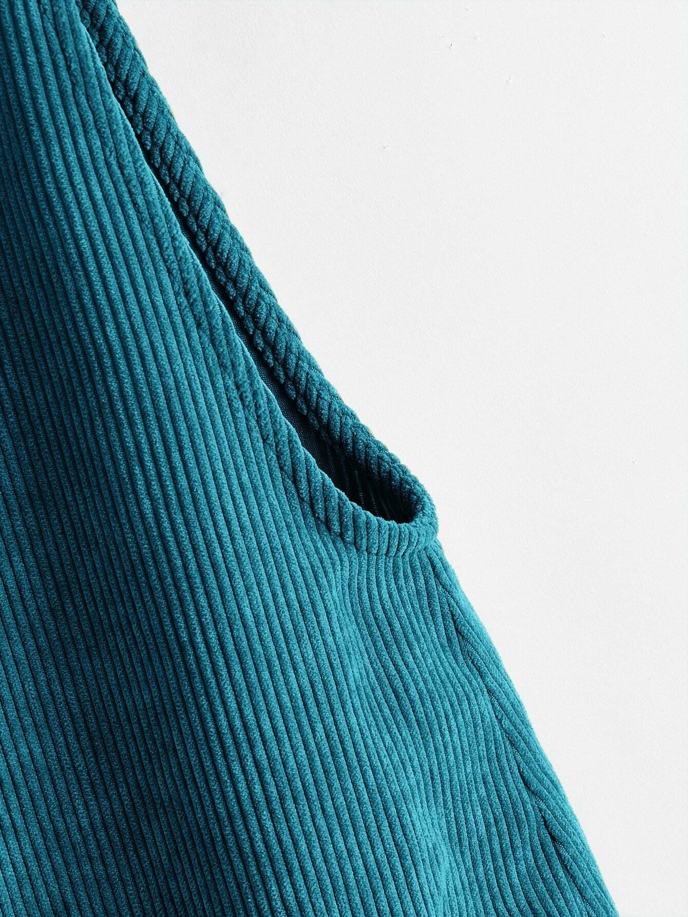 Knot Shoulder Patch Pocket Cord Overall Shorts-Comfy Jumpsuits