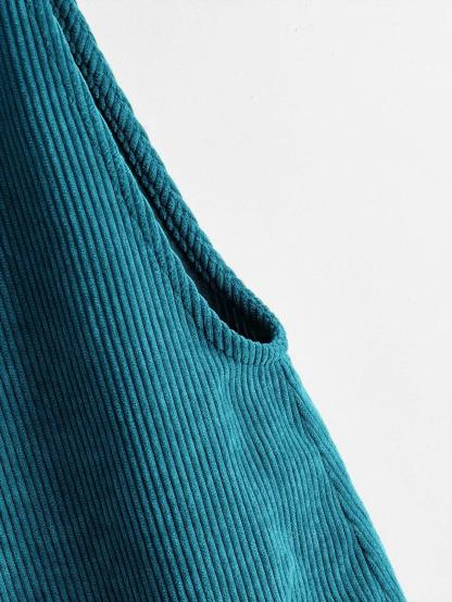 Knot Shoulder Patch Pocket Cord Overall Shorts-Comfy Jumpsuits
