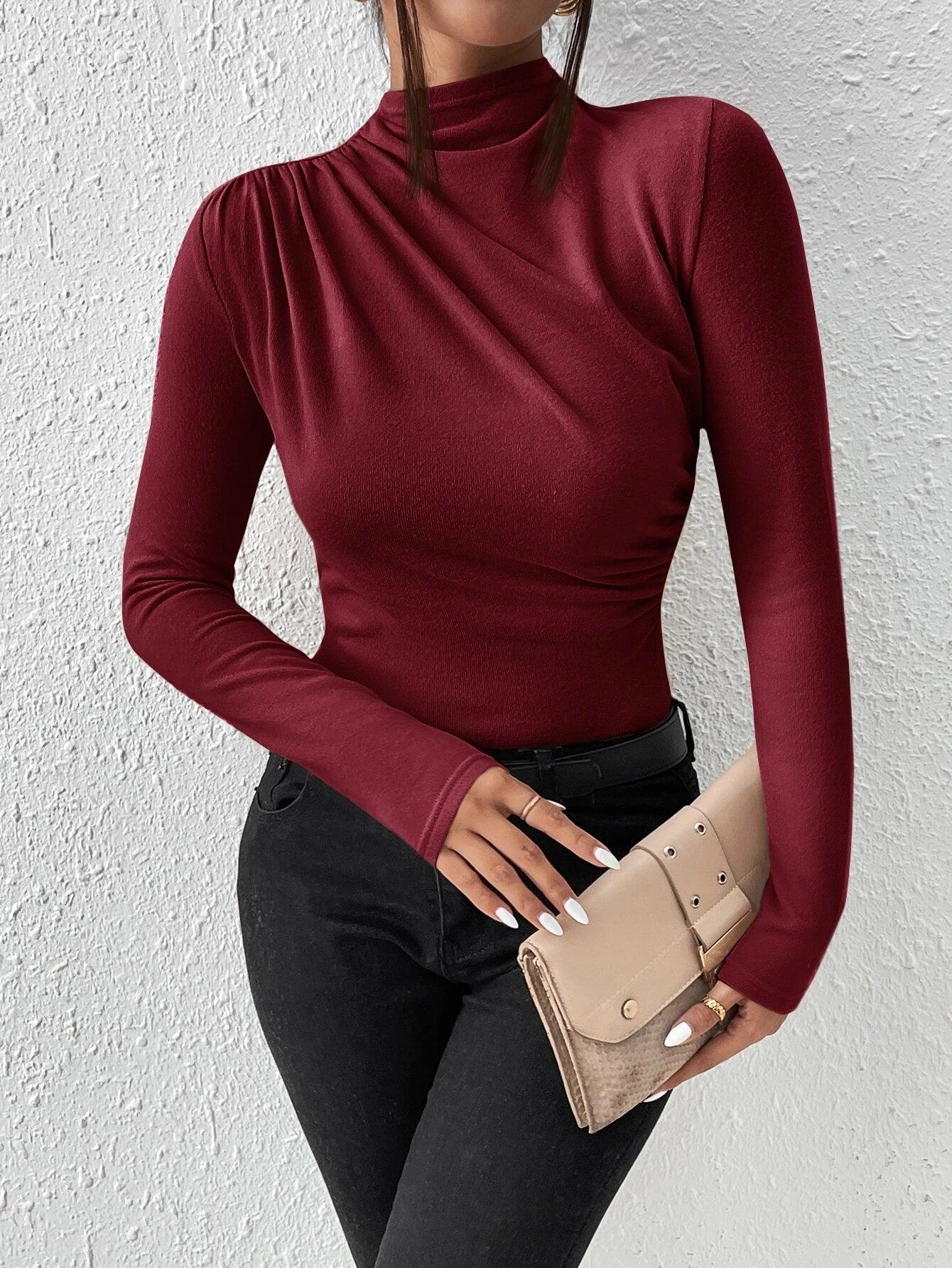 Mock Neck Ruched Bodysuit-Comfy Jumpsuits