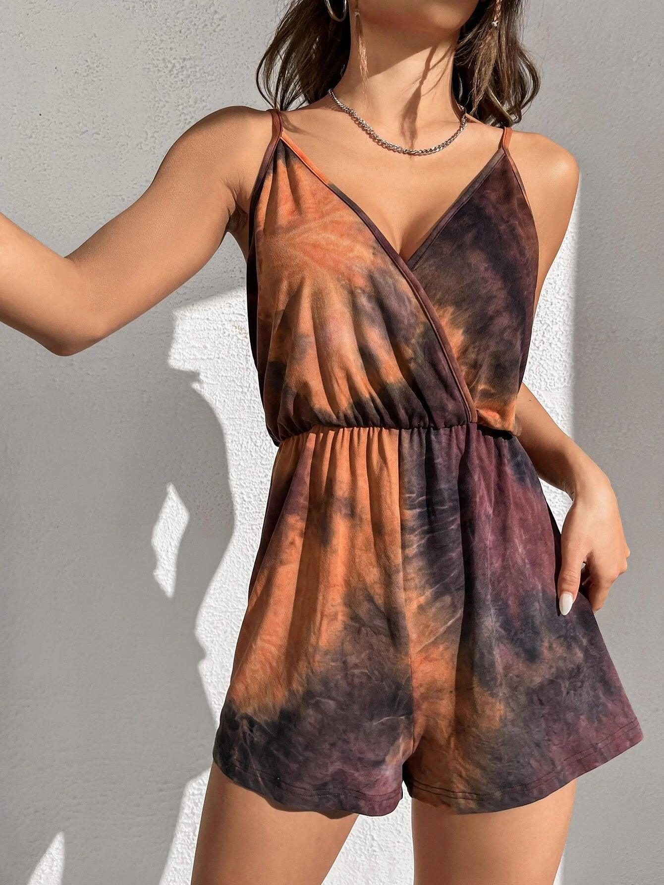 Tie Dye Cami Romper-Comfy Jumpsuits