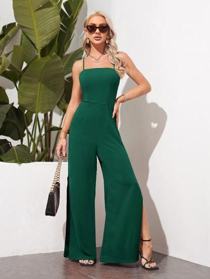 Crisscross Backless Split Thigh Cami Jumpsuit-Comfy Jumpsuits
