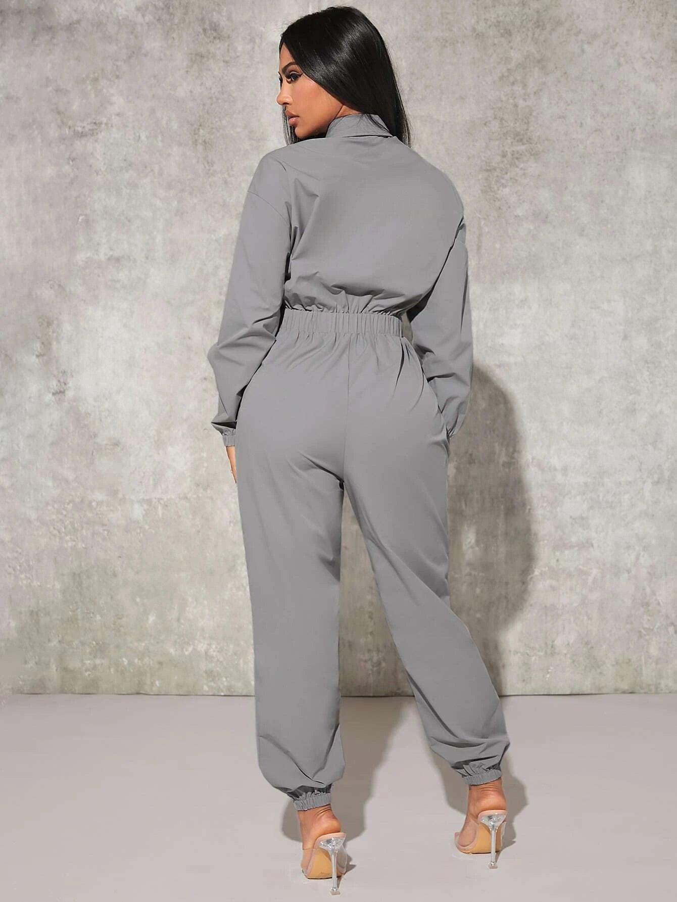 Flap Pocket Elastic Waist Shirt Jumpsuit-Comfy Jumpsuits