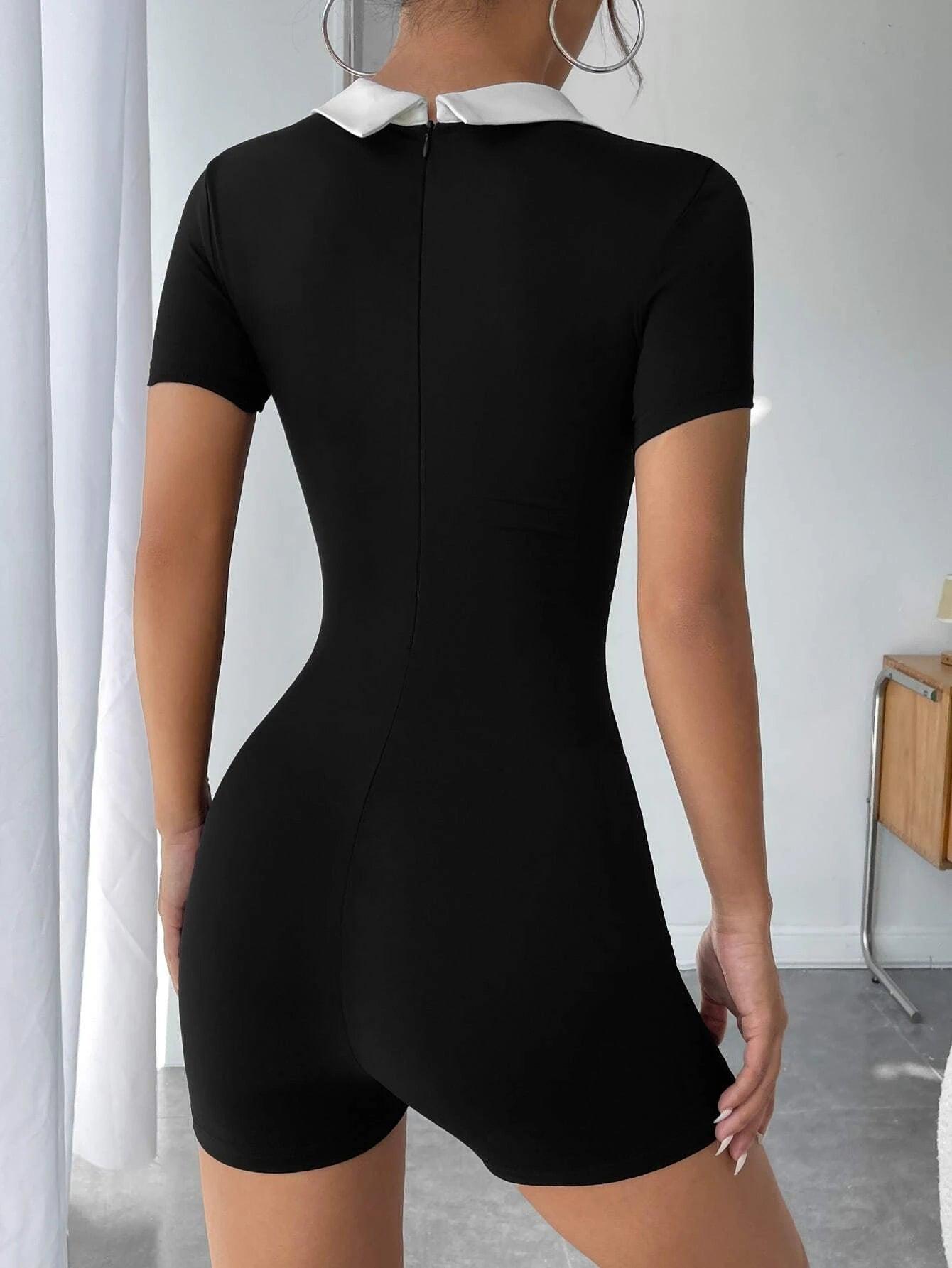 Graphic Collar Unitard Romper-Comfy Jumpsuits