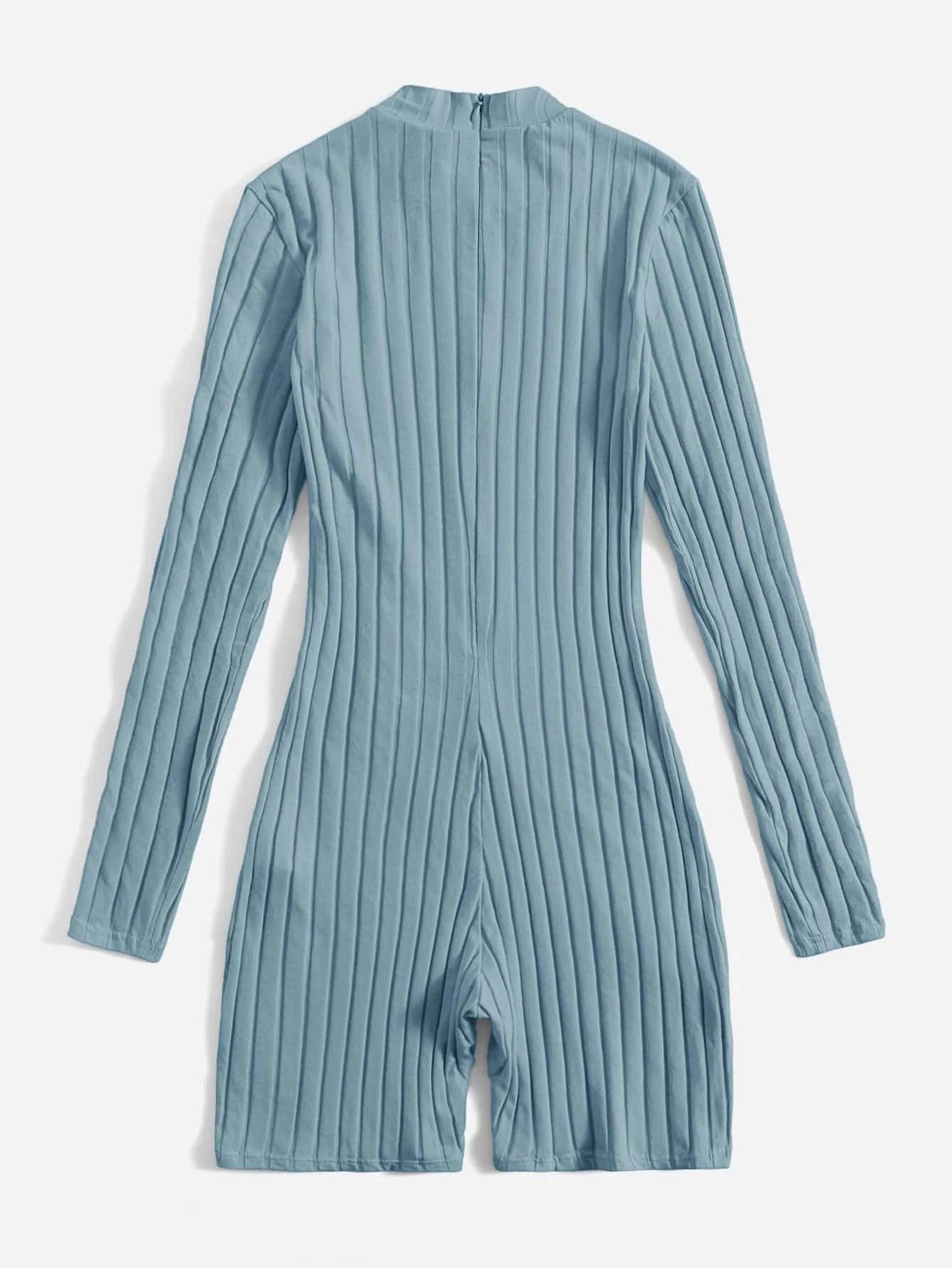 Mock Neck Ribbed Knit Romper-Comfy Jumpsuits