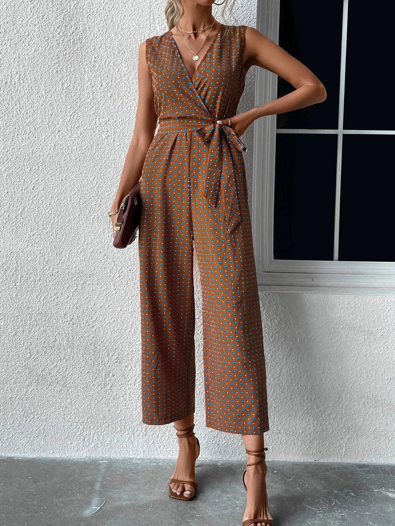 Sleeveless Neck Belted Jumpsuit-Comfy Jumpsuits