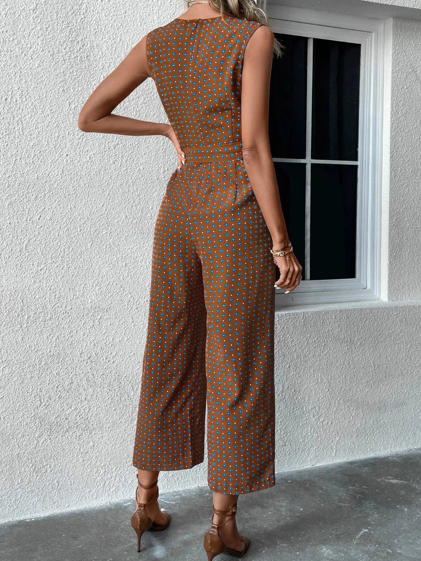 Sleeveless Neck Belted Jumpsuit-Comfy Jumpsuits