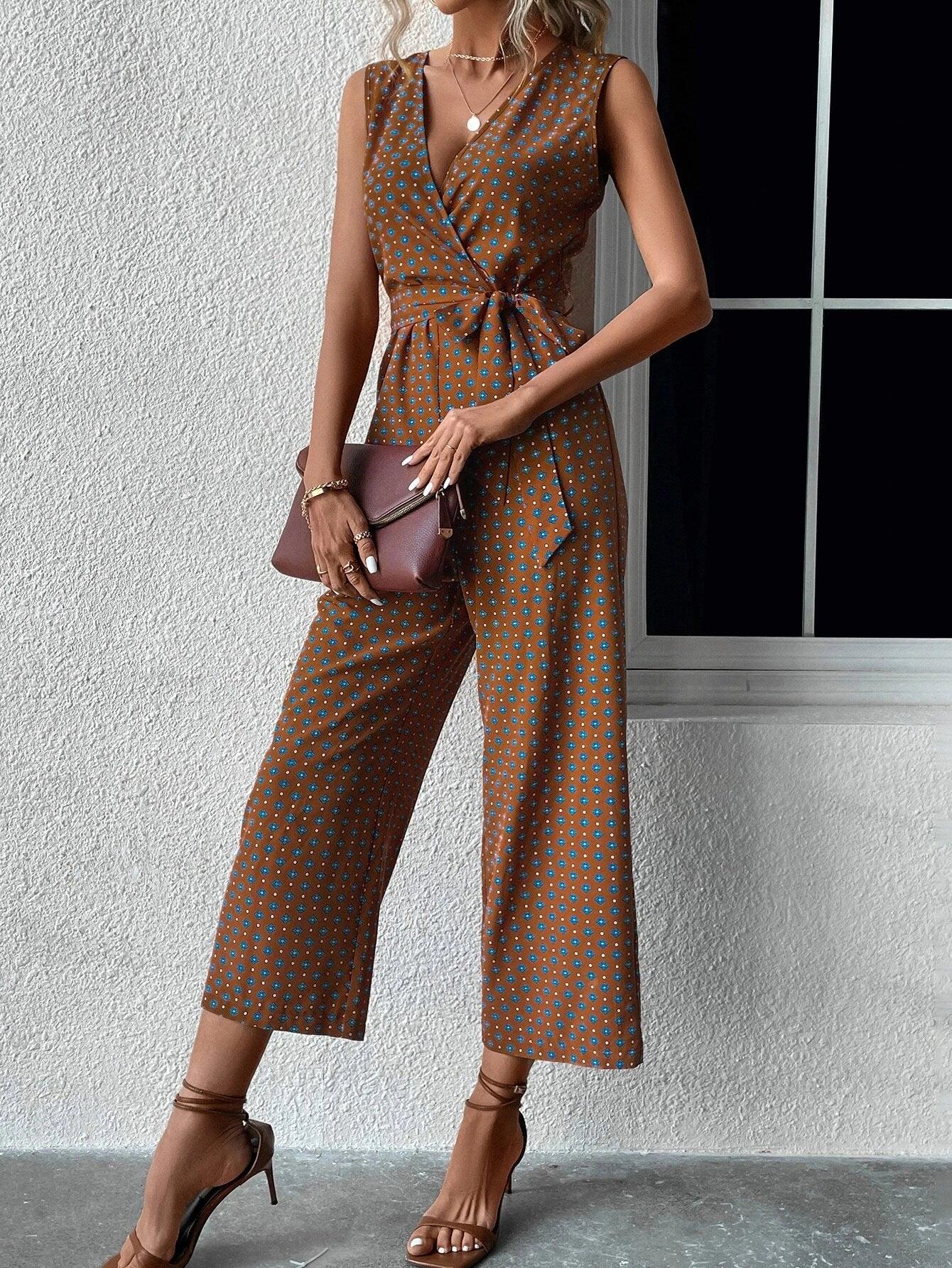 Sleeveless Neck Belted Jumpsuit-Comfy Jumpsuits