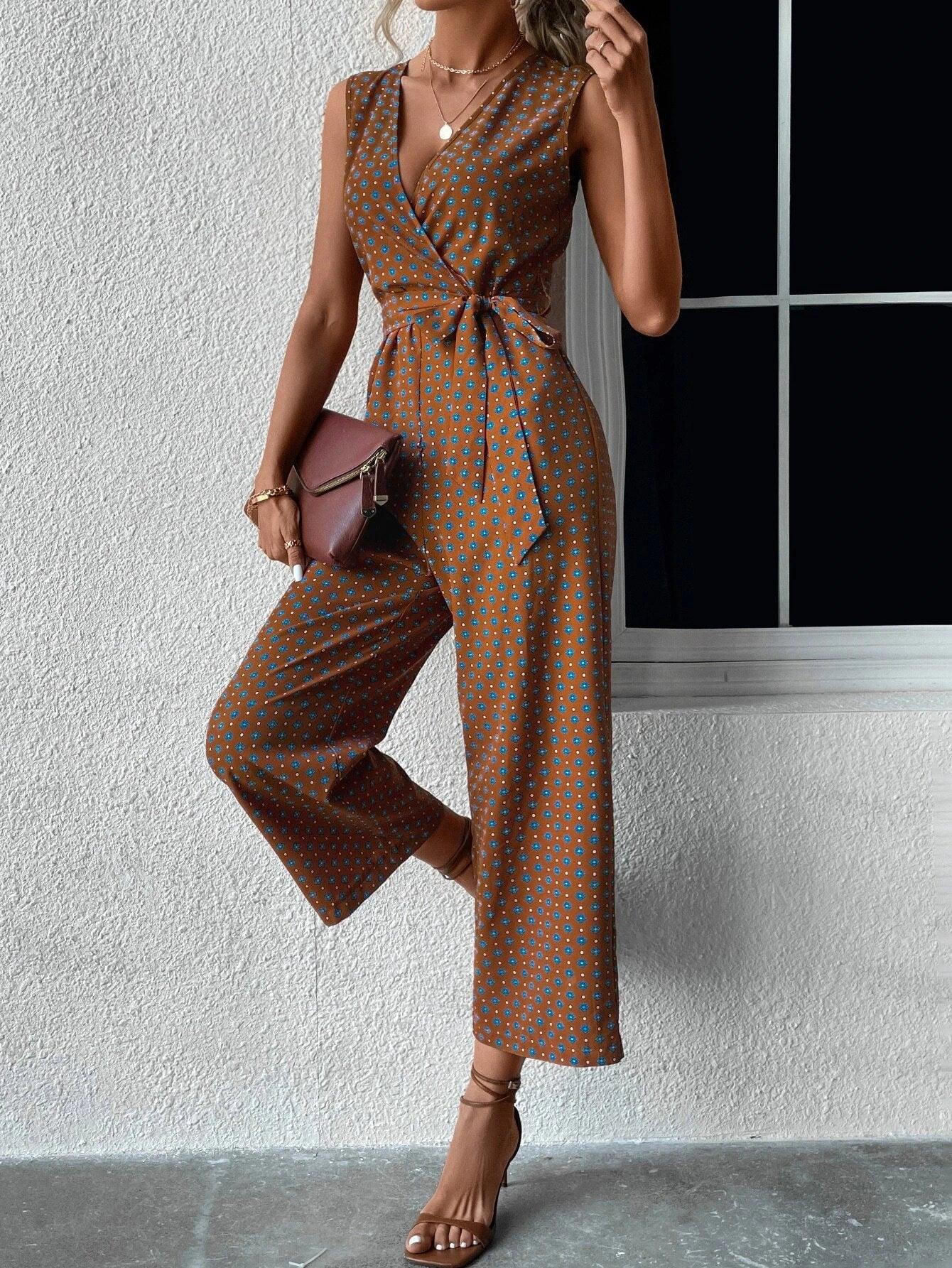 Sleeveless Neck Belted Jumpsuit-Comfy Jumpsuits