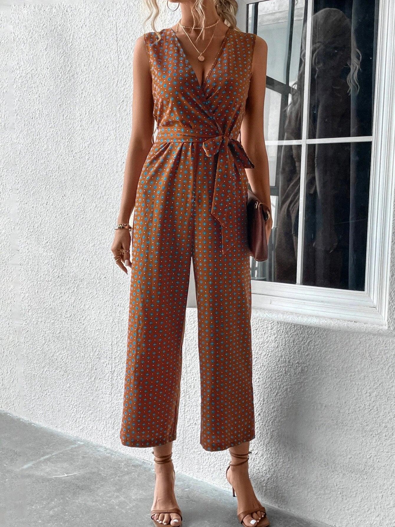 Sleeveless Neck Belted Jumpsuit-Comfy Jumpsuits