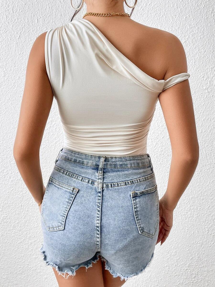 Asymmetrical Neck Bodysuit-Comfy Jumpsuits