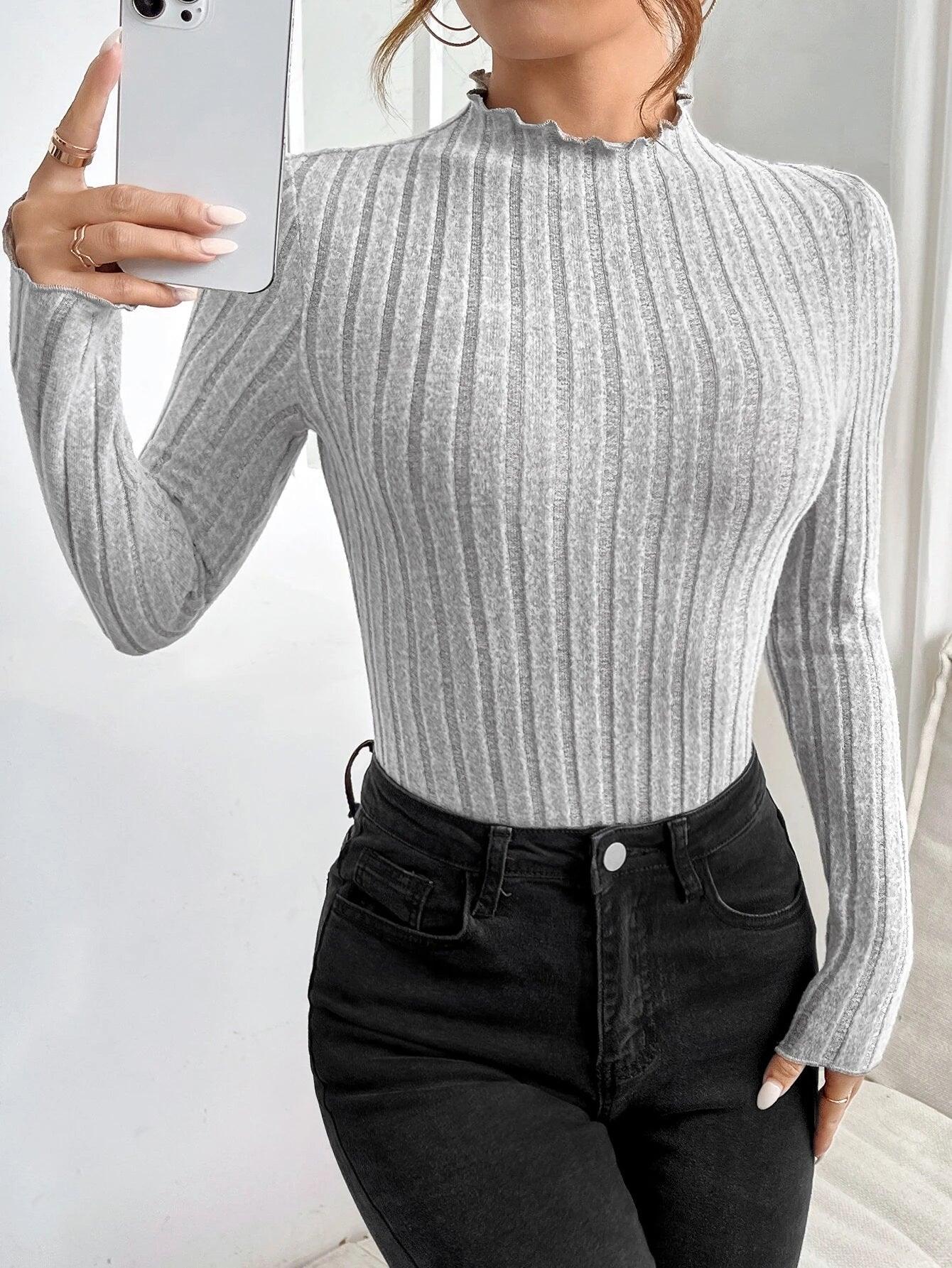 Lettuce Trim Ribbed Knit Bodysuit-Comfy Jumpsuits