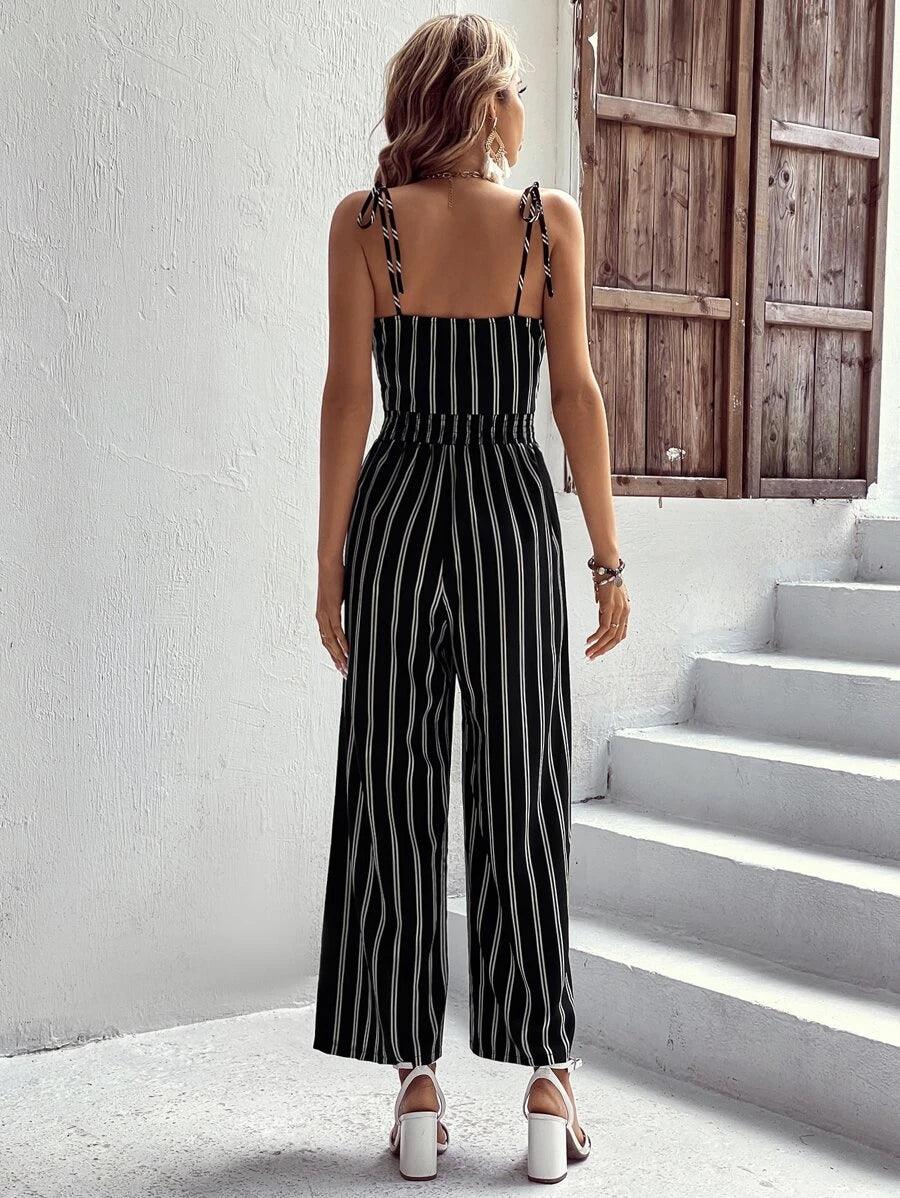Vertical Striped Cami Jumpsuit-Comfy Jumpsuits
