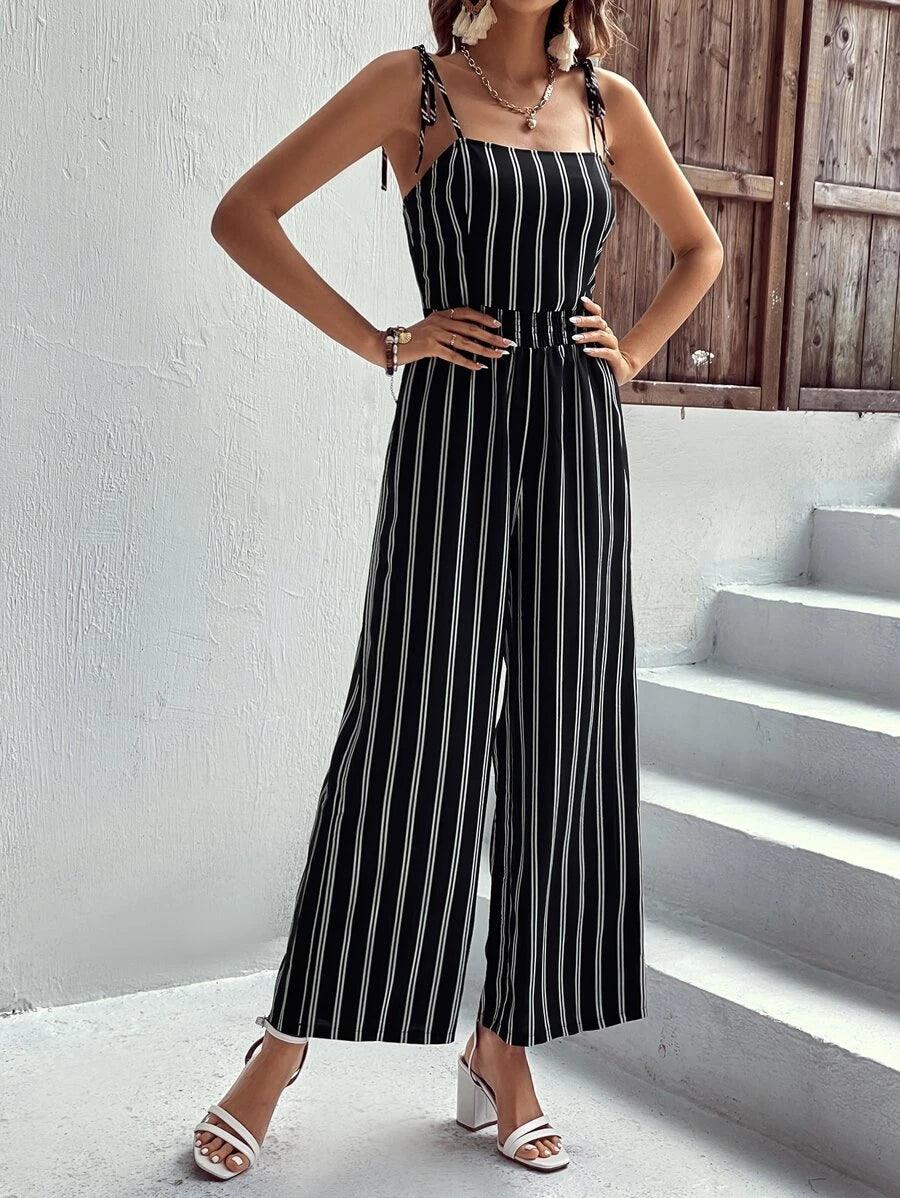 Vertical Striped Cami Jumpsuit-Comfy Jumpsuits
