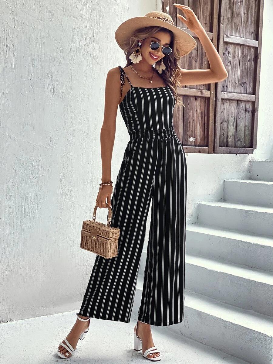 Vertical Striped Cami Jumpsuit-Comfy Jumpsuits