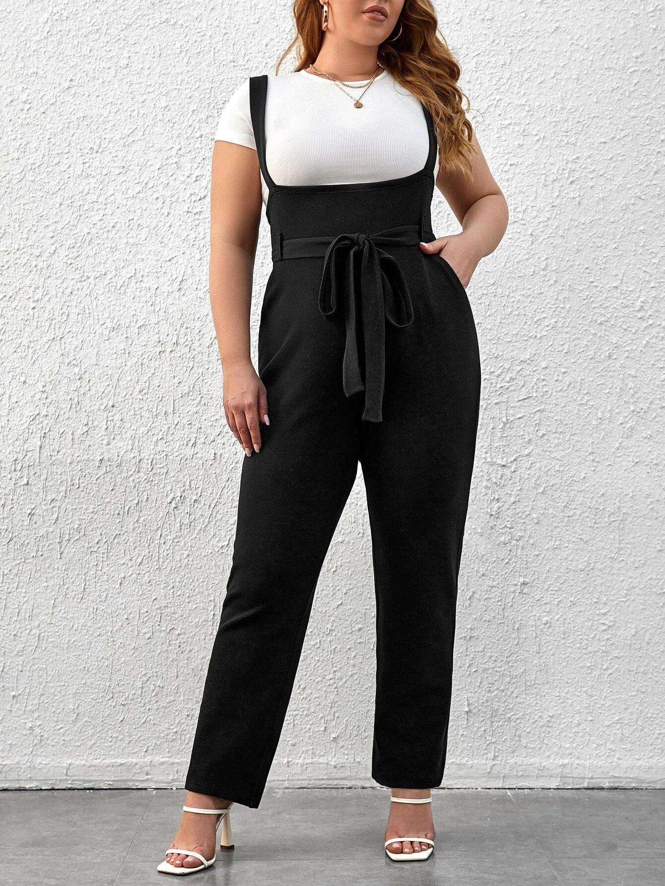 Slant Pocket Belted Overall Jumpsuit-Comfy Jumpsuits