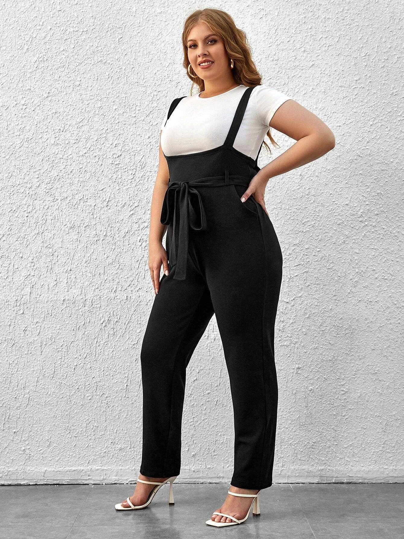 Slant Pocket Belted Overall Jumpsuit-Comfy Jumpsuits