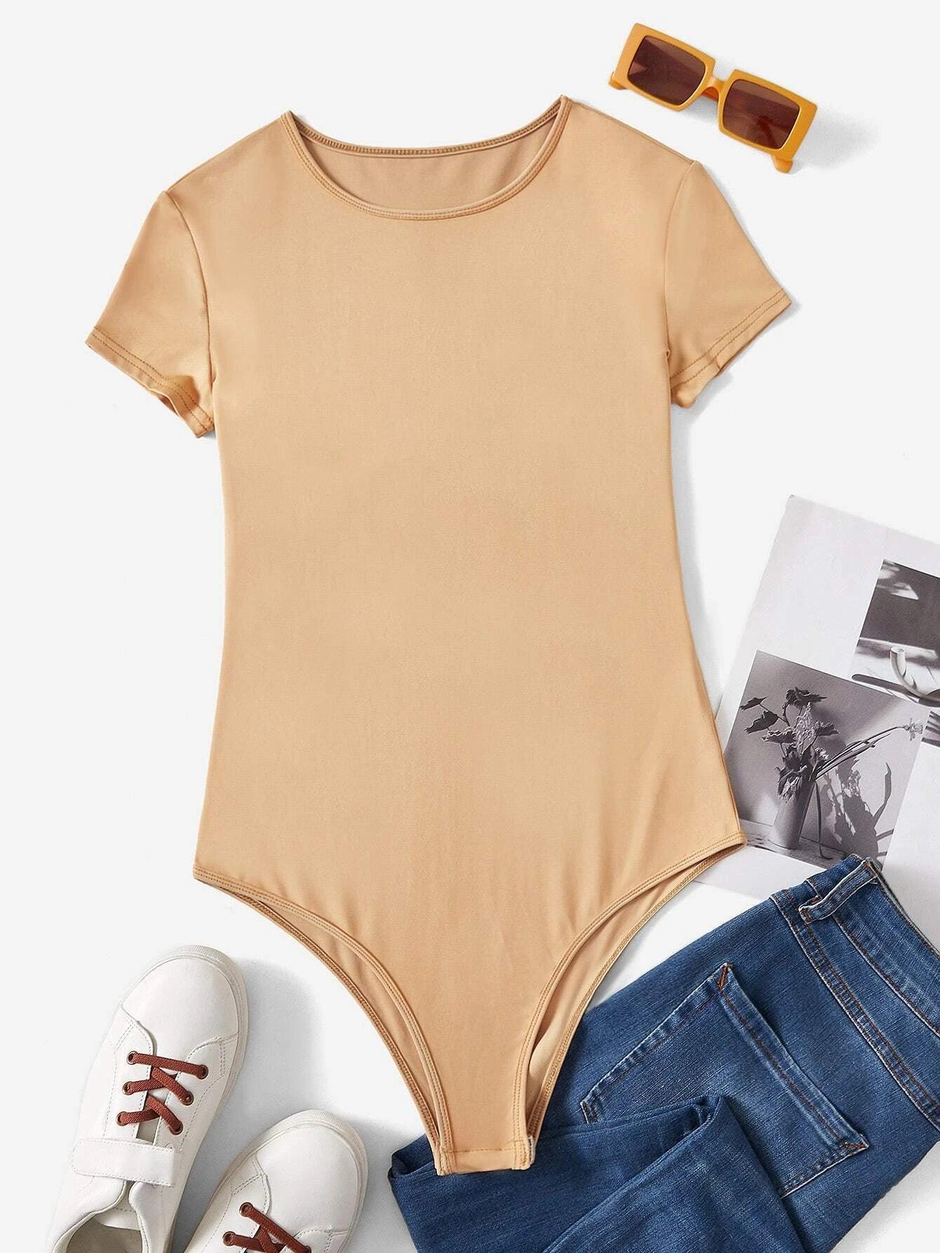 Short Sleeve Slim Fit Bodysuit-Comfy Jumpsuits