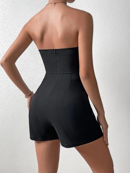 Solid Colored Tube Romper-Comfy Jumpsuits