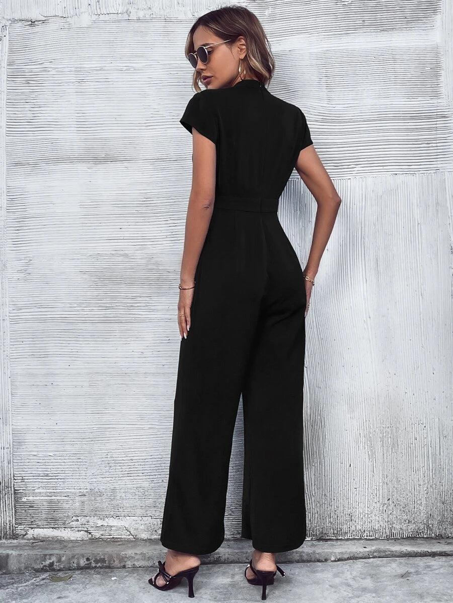 Keyhole Neckline Wide Leg Jumpsuit-Comfy Jumpsuits