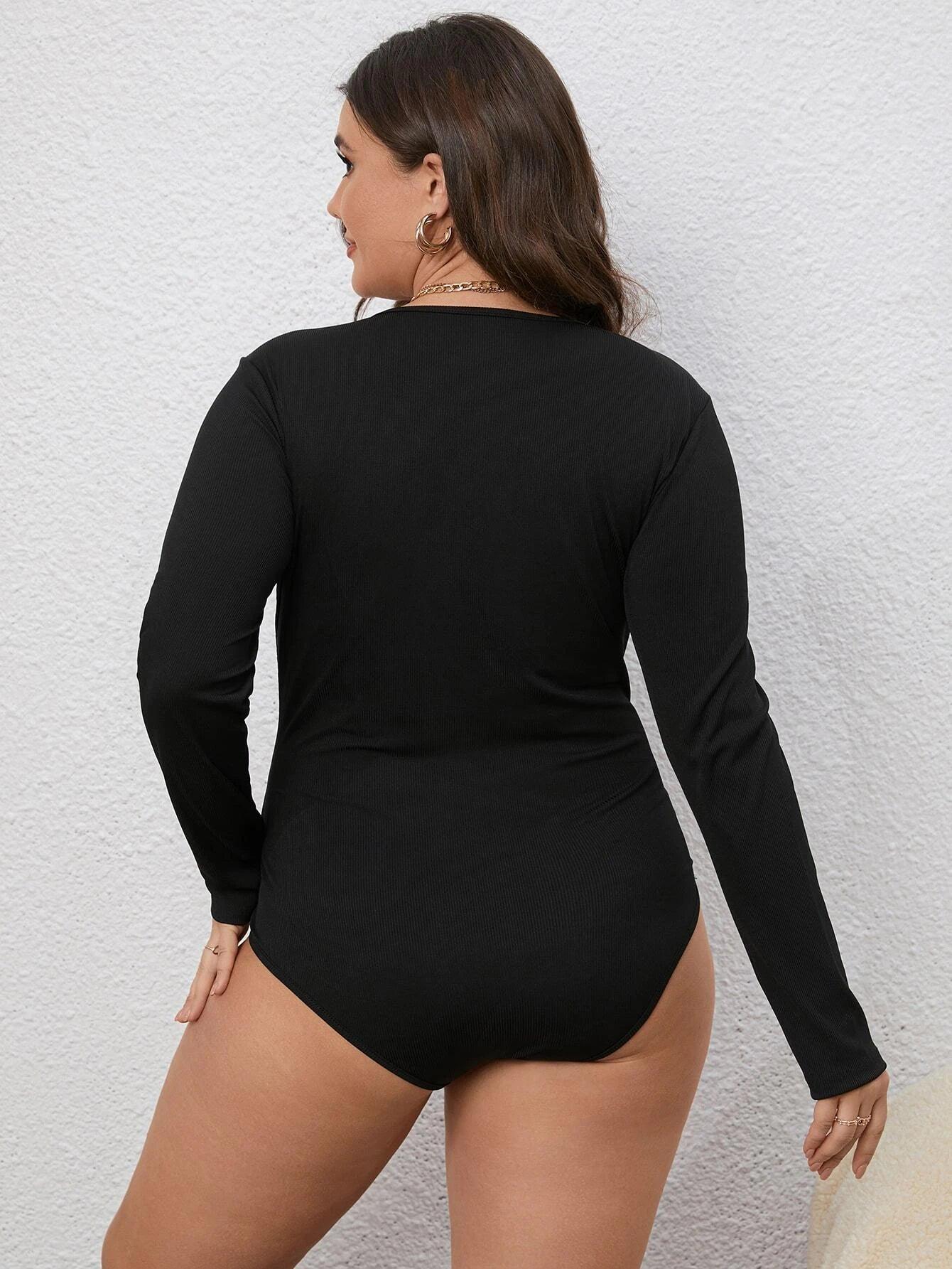 Plus Size Slim Fit Tee Bodysuit-Comfy Jumpsuits