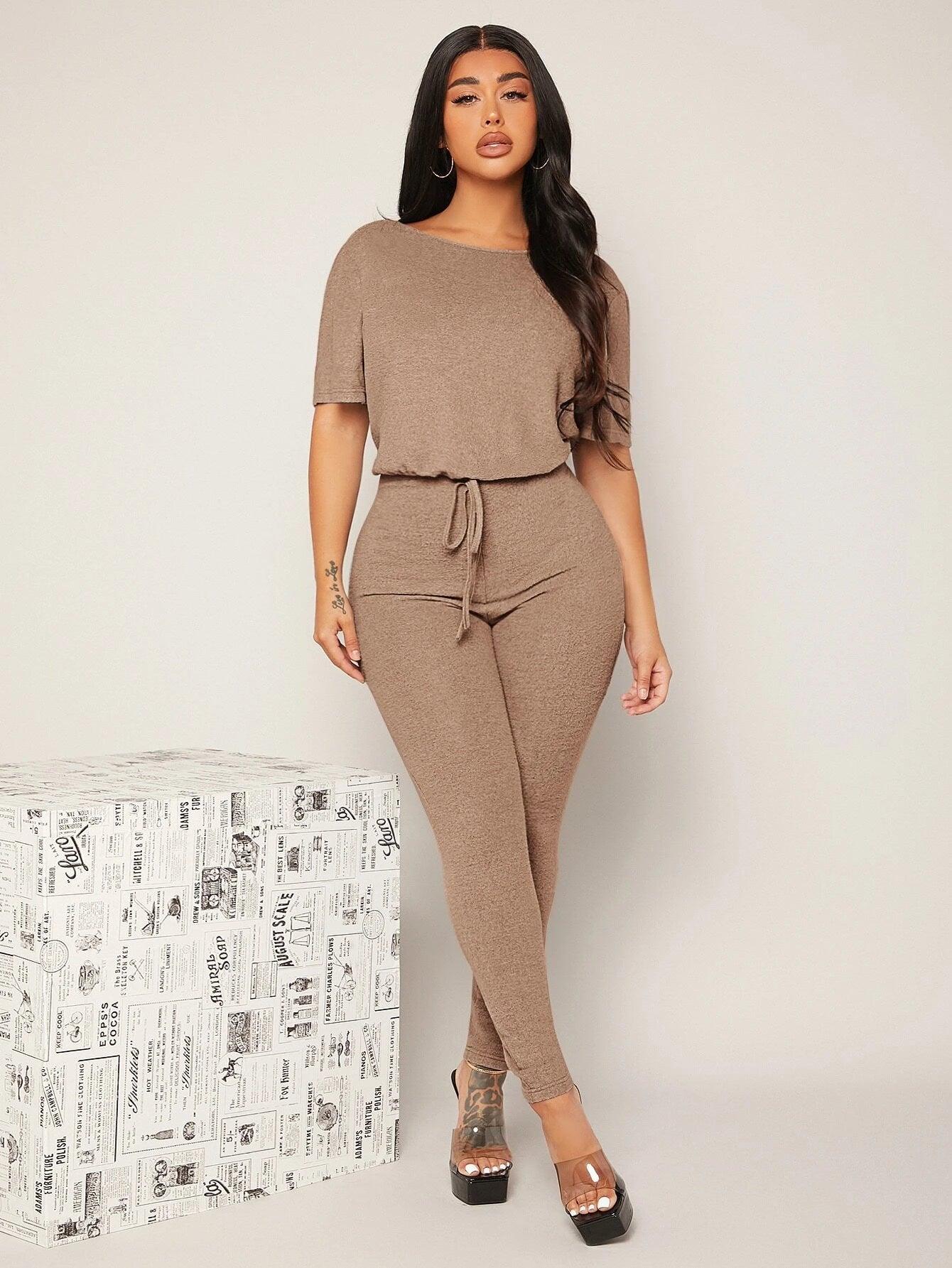 Backless Solid Colored Jumpsuit-Comfy Jumpsuits