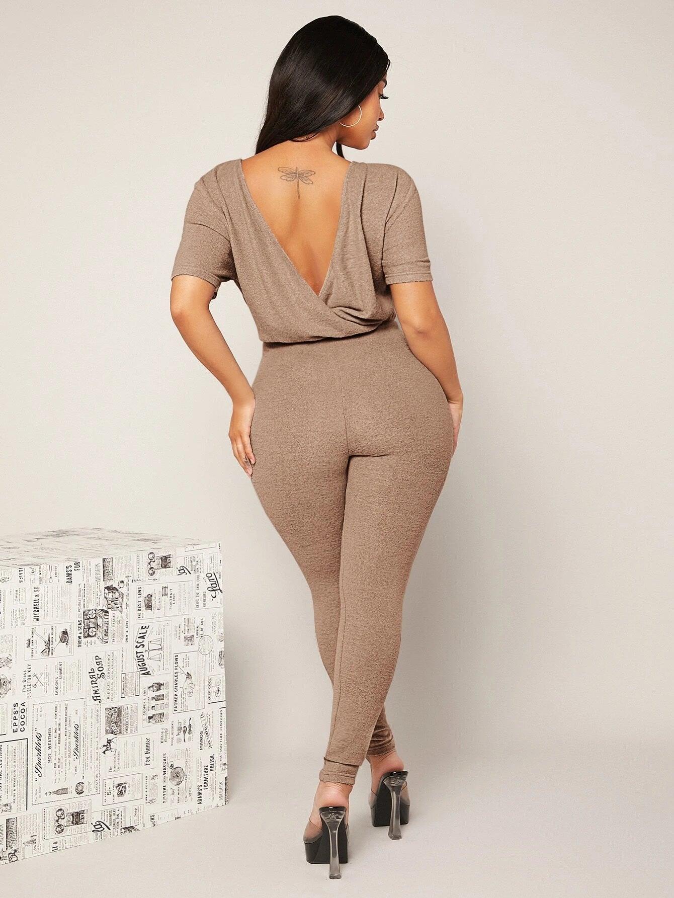 Backless Solid Colored Jumpsuit-Comfy Jumpsuits
