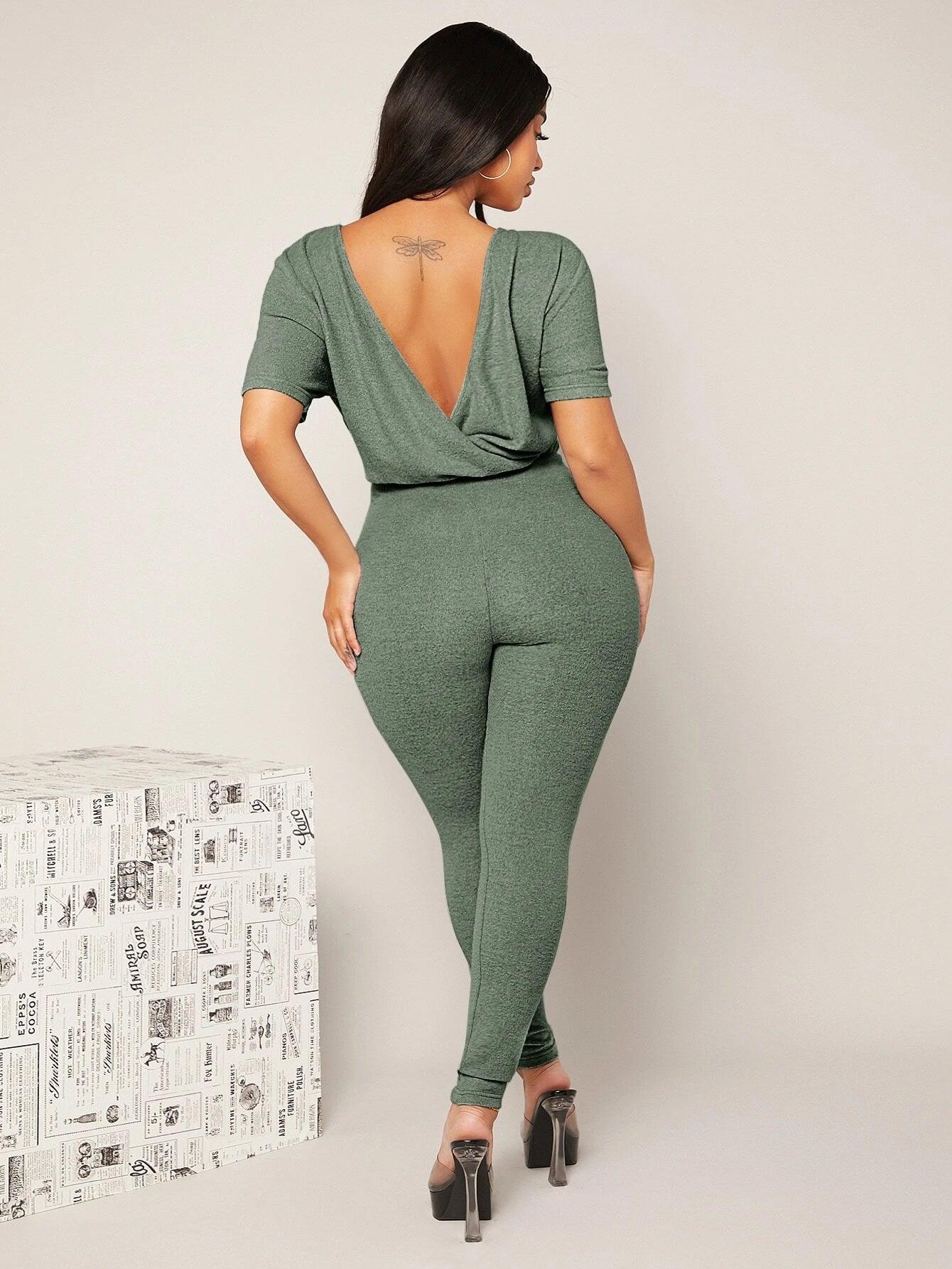 Backless Solid Colored Jumpsuit-Comfy Jumpsuits