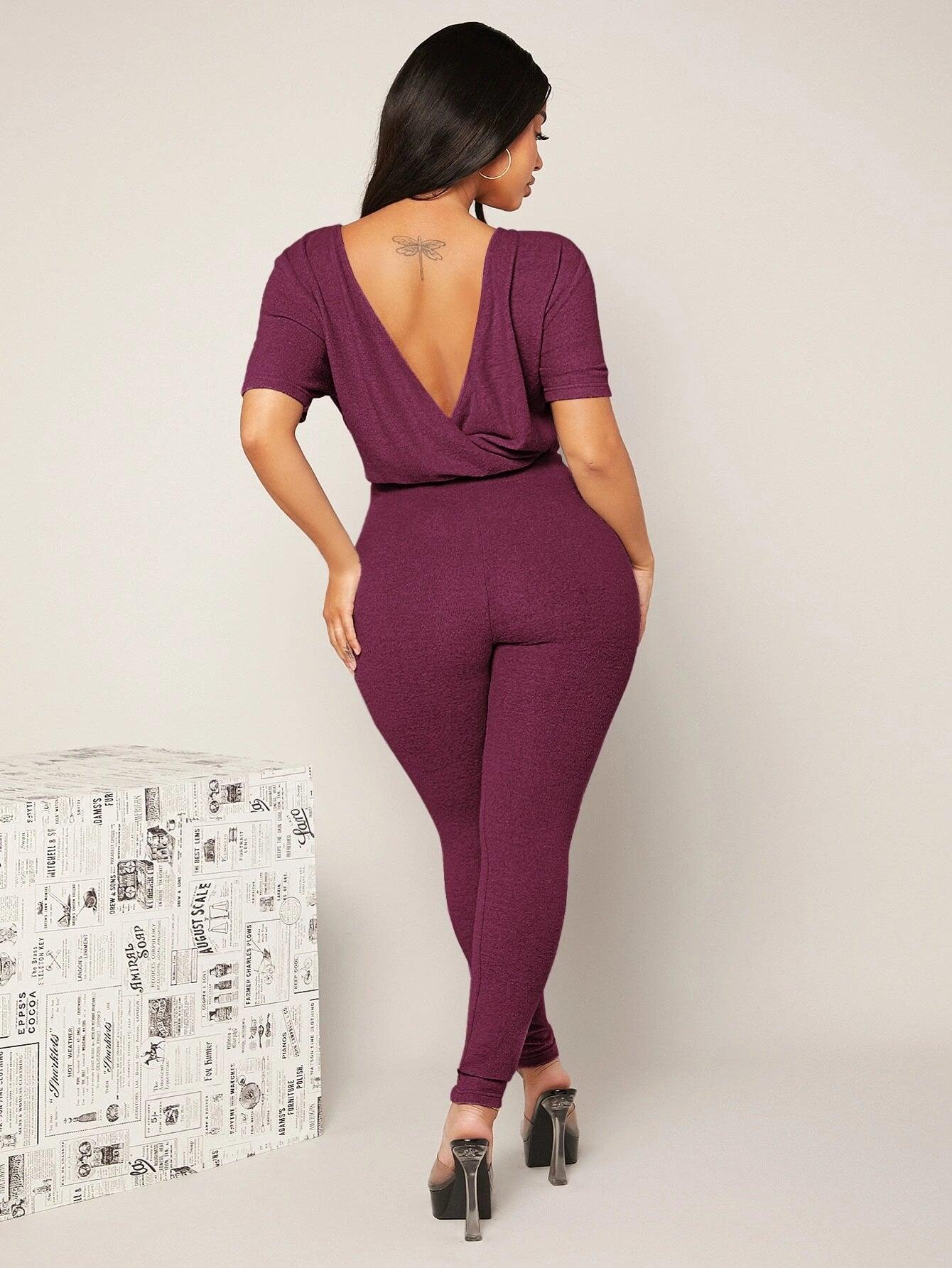 Backless Solid Colored Jumpsuit-Comfy Jumpsuits