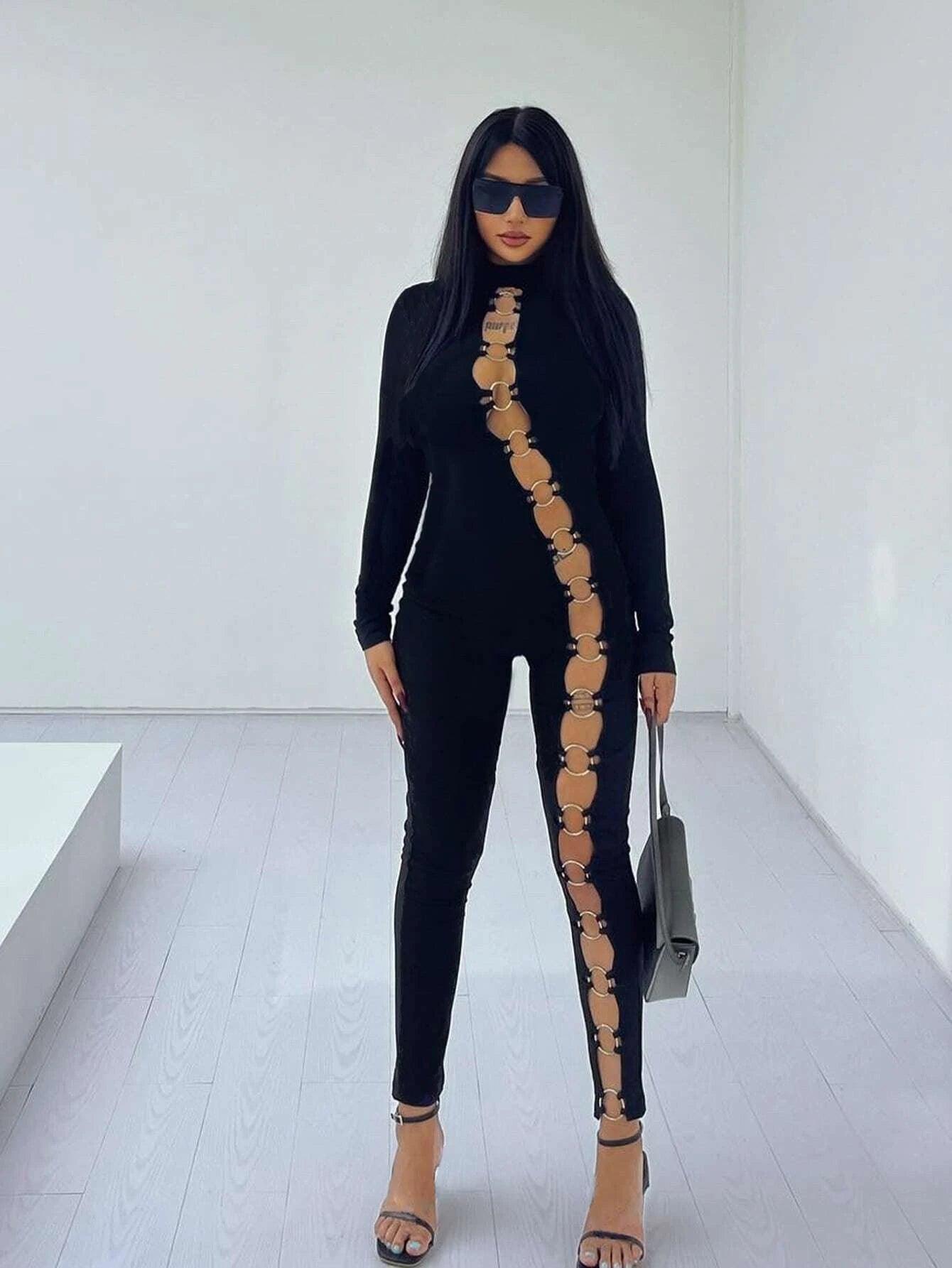 O-Ring Stand Collar Jumpsuit-Comfy Jumpsuits