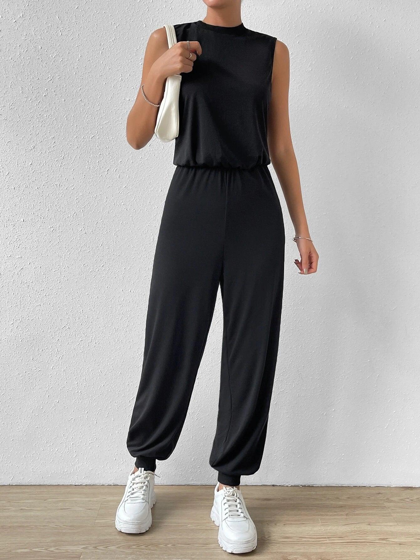 Mock Neck Tank Jumpsuit-Comfy Jumpsuits