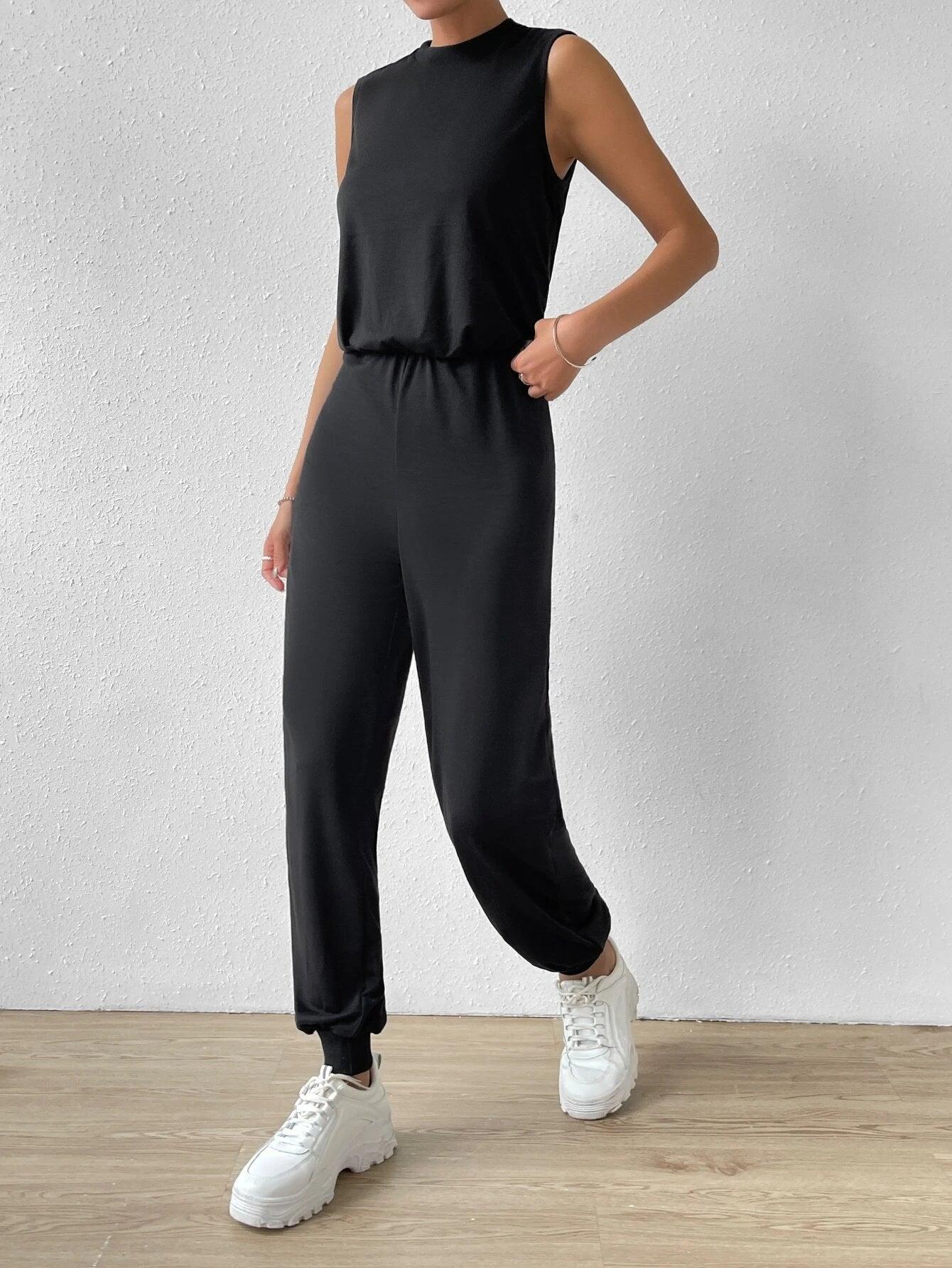 Mock Neck Tank Jumpsuit-Comfy Jumpsuits