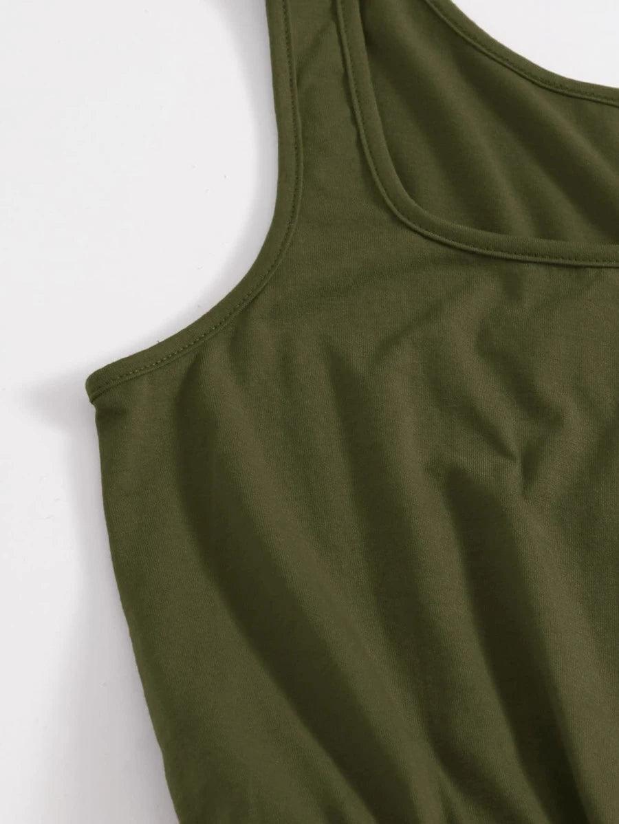 Drawstring Waist Button Front Tank Romper-Comfy Jumpsuits