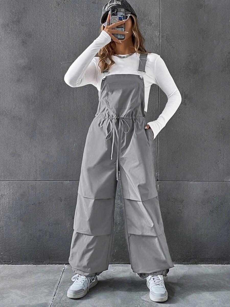 Drawstring Waist Slant Pocket Overall Jumpsuit Without Tee-Comfy Jumpsuits