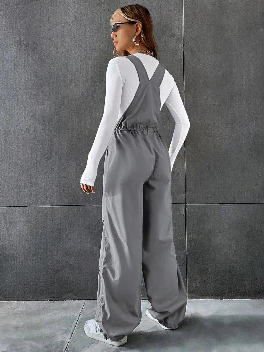 Drawstring Waist Slant Pocket Overall Jumpsuit Without Tee-Comfy Jumpsuits