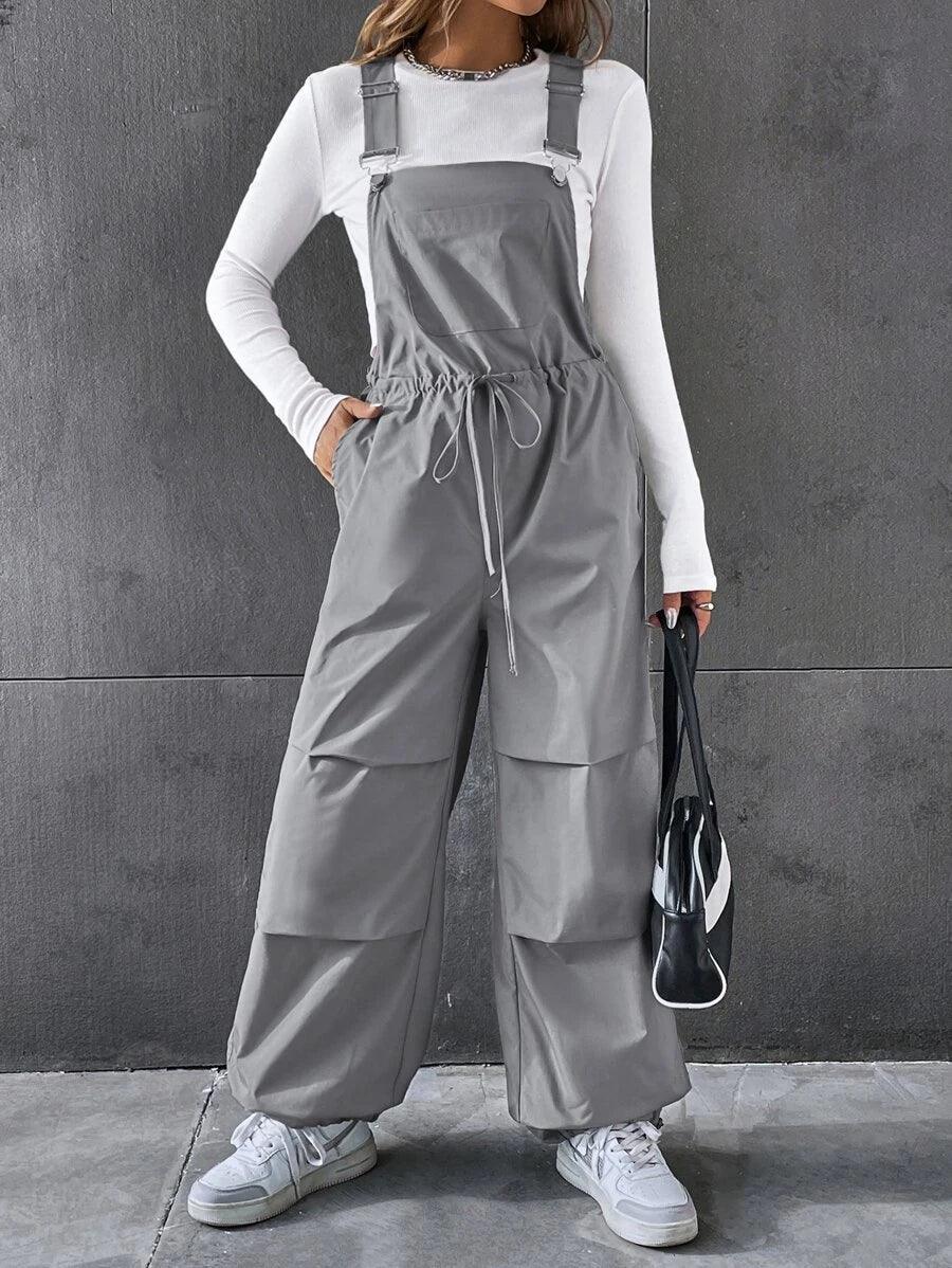 Drawstring Waist Slant Pocket Overall Jumpsuit Without Tee-Comfy Jumpsuits