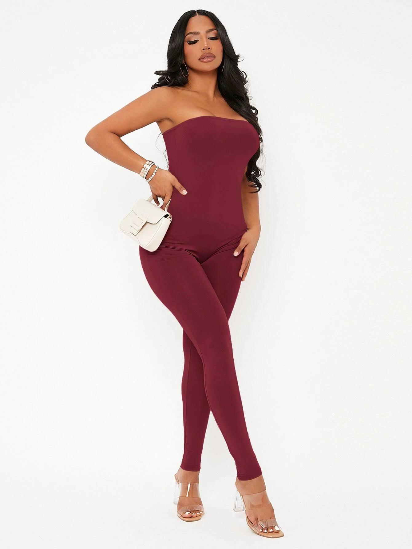 Solid Colored Long Tube Sleeveless Jumpsuit-Comfy Jumpsuits
