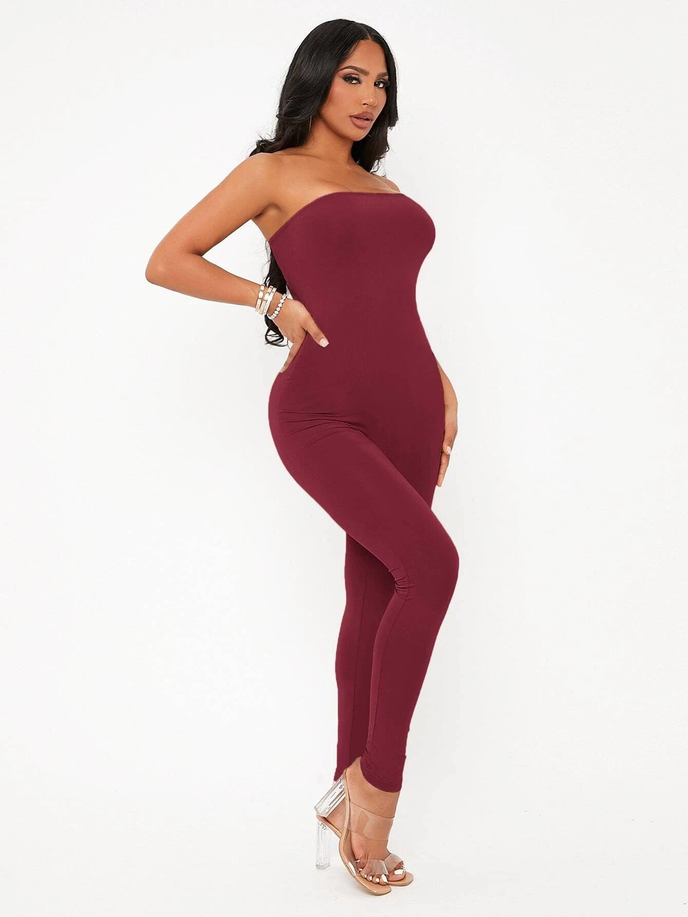 Solid Colored Long Tube Sleeveless Jumpsuit-Comfy Jumpsuits