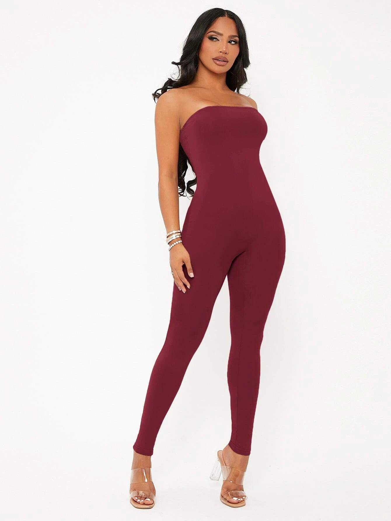 Solid Colored Long Tube Sleeveless Jumpsuit-Comfy Jumpsuits