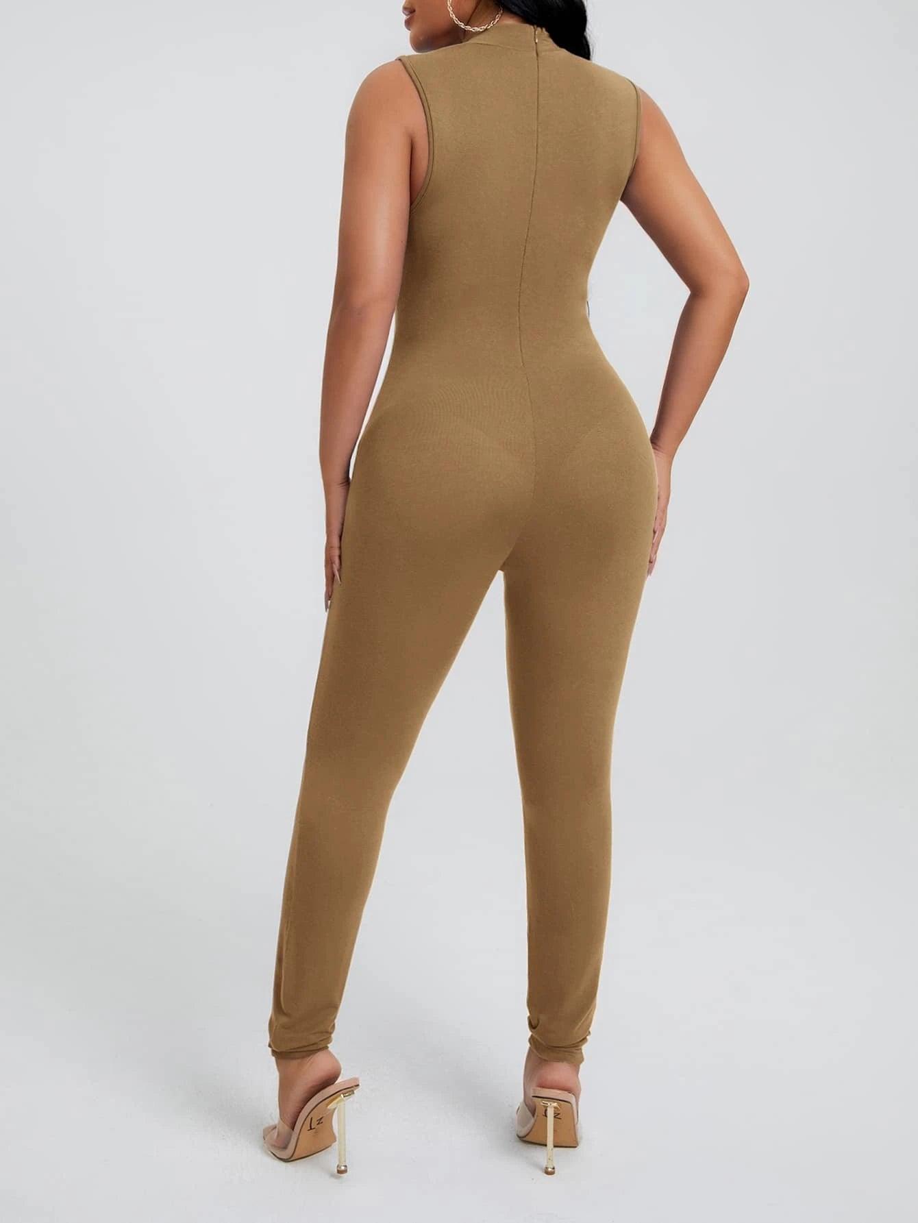Mock Neck Unitard Jumpsuit-Comfy Jumpsuits