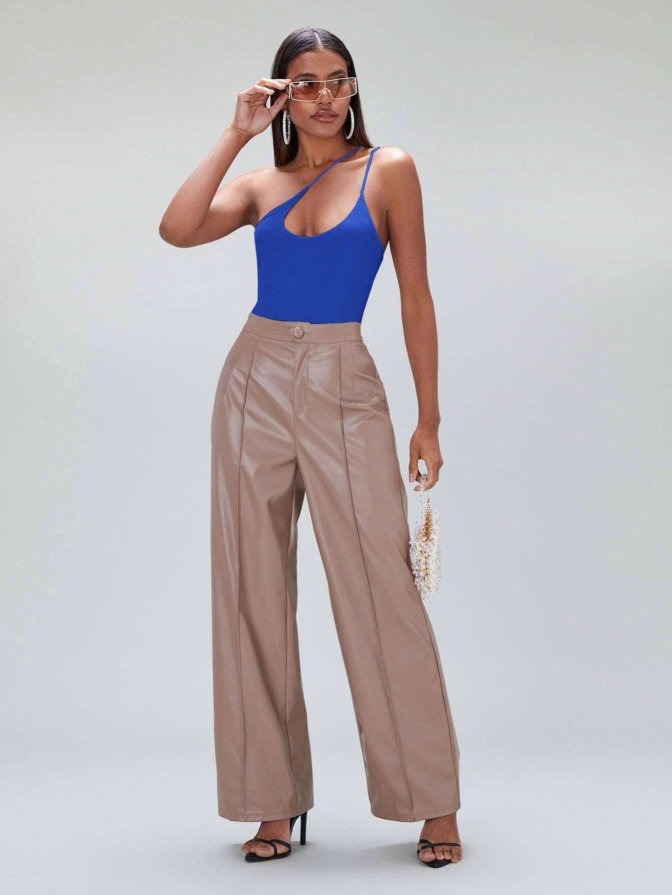 Solid Coloured One Shoulder Bodysuit-Comfy Jumpsuits
