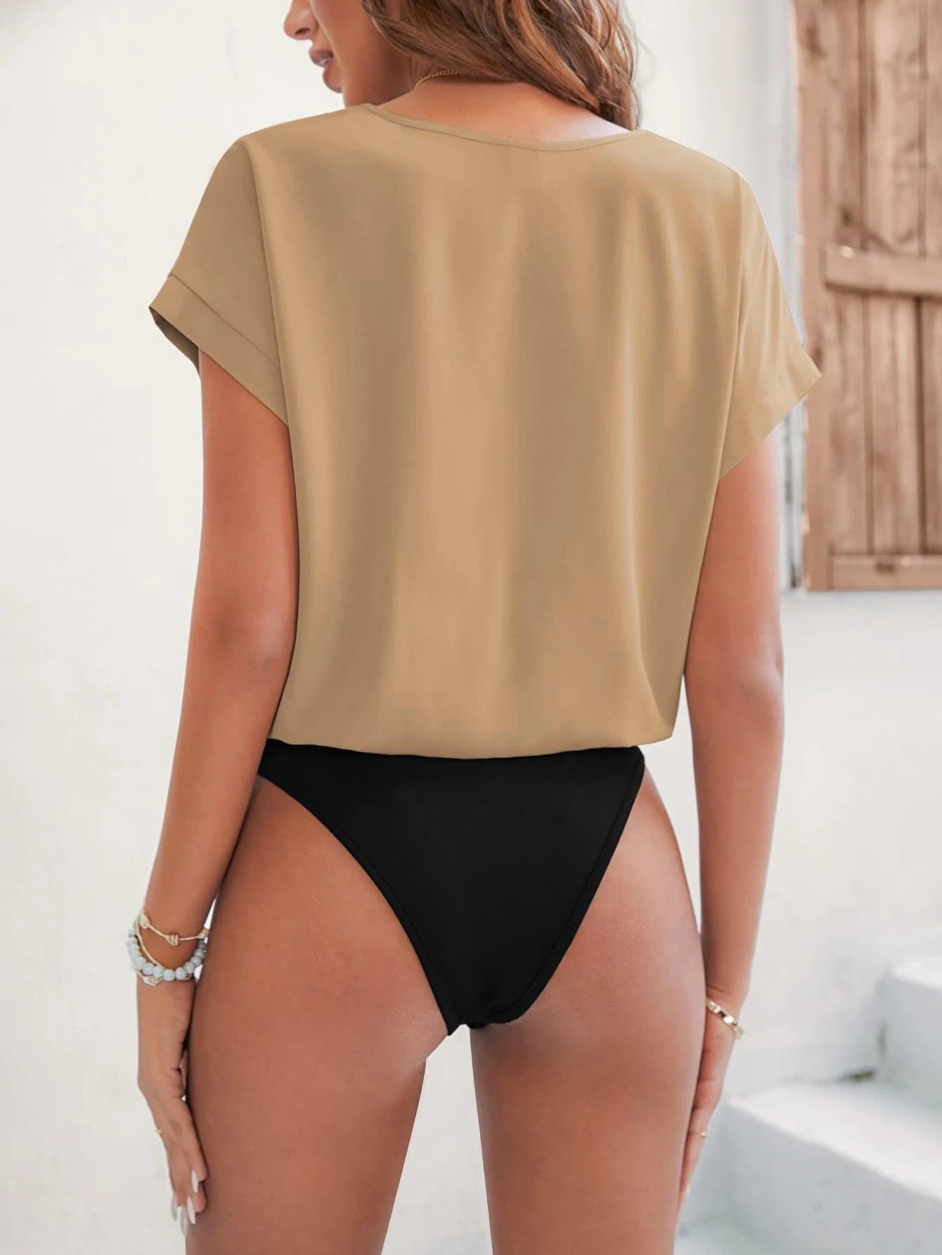 Batwing Sleeved Bodysuit-Comfy Jumpsuits