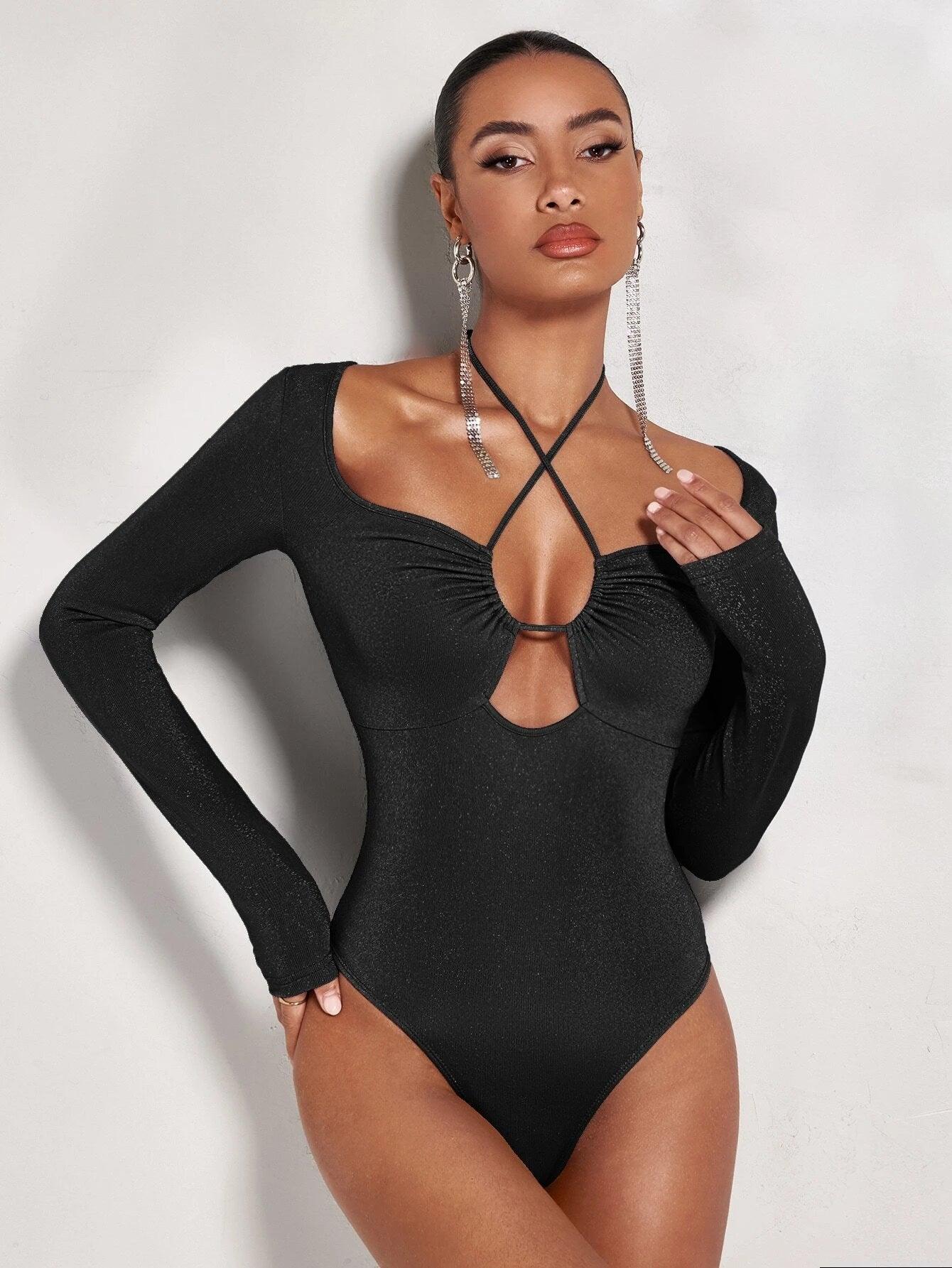 Crisscross Tie Back Front Bodysuit-Comfy Jumpsuits