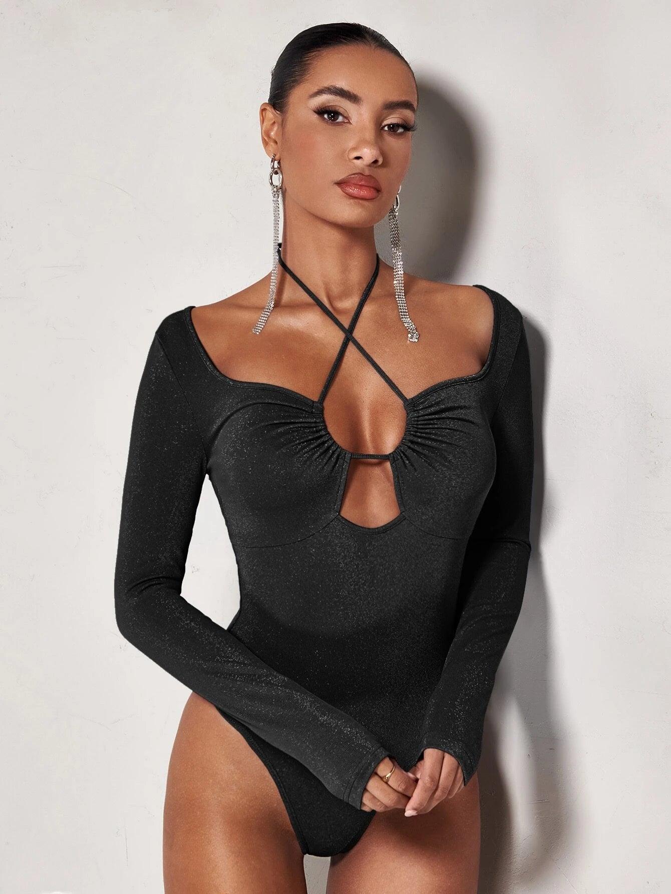 Crisscross Tie Back Front Bodysuit-Comfy Jumpsuits