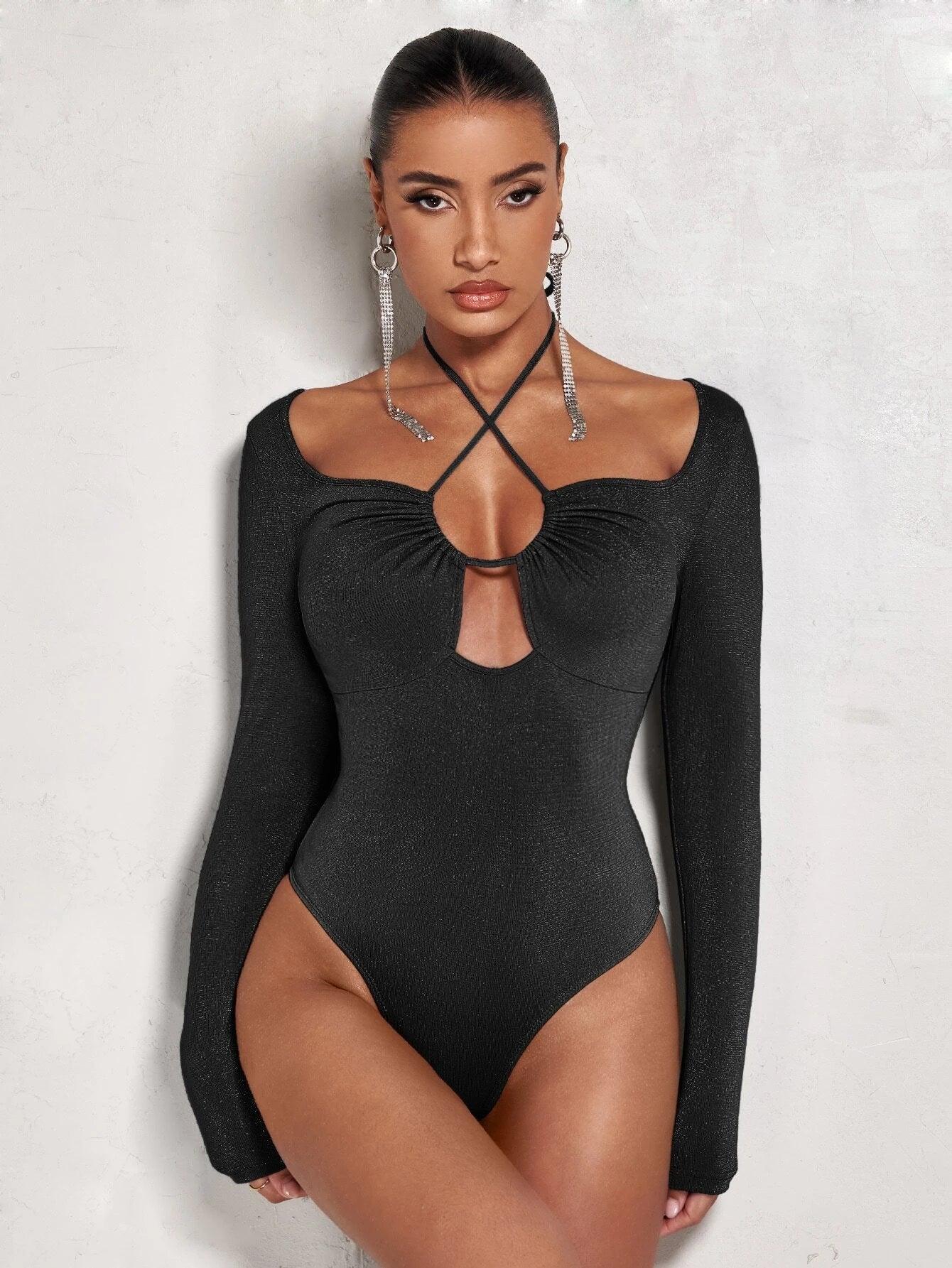Crisscross Tie Back Front Bodysuit-Comfy Jumpsuits